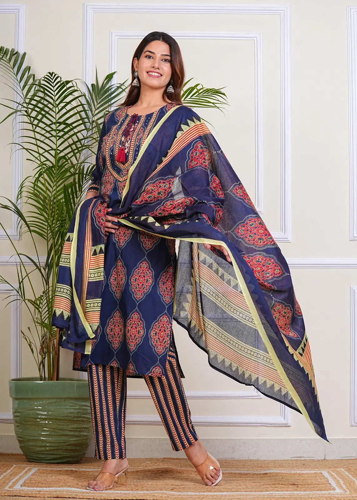 PURE SUPER COTTON 3-PIECE SUIT WITH DUPATTA (BLUE) SNV