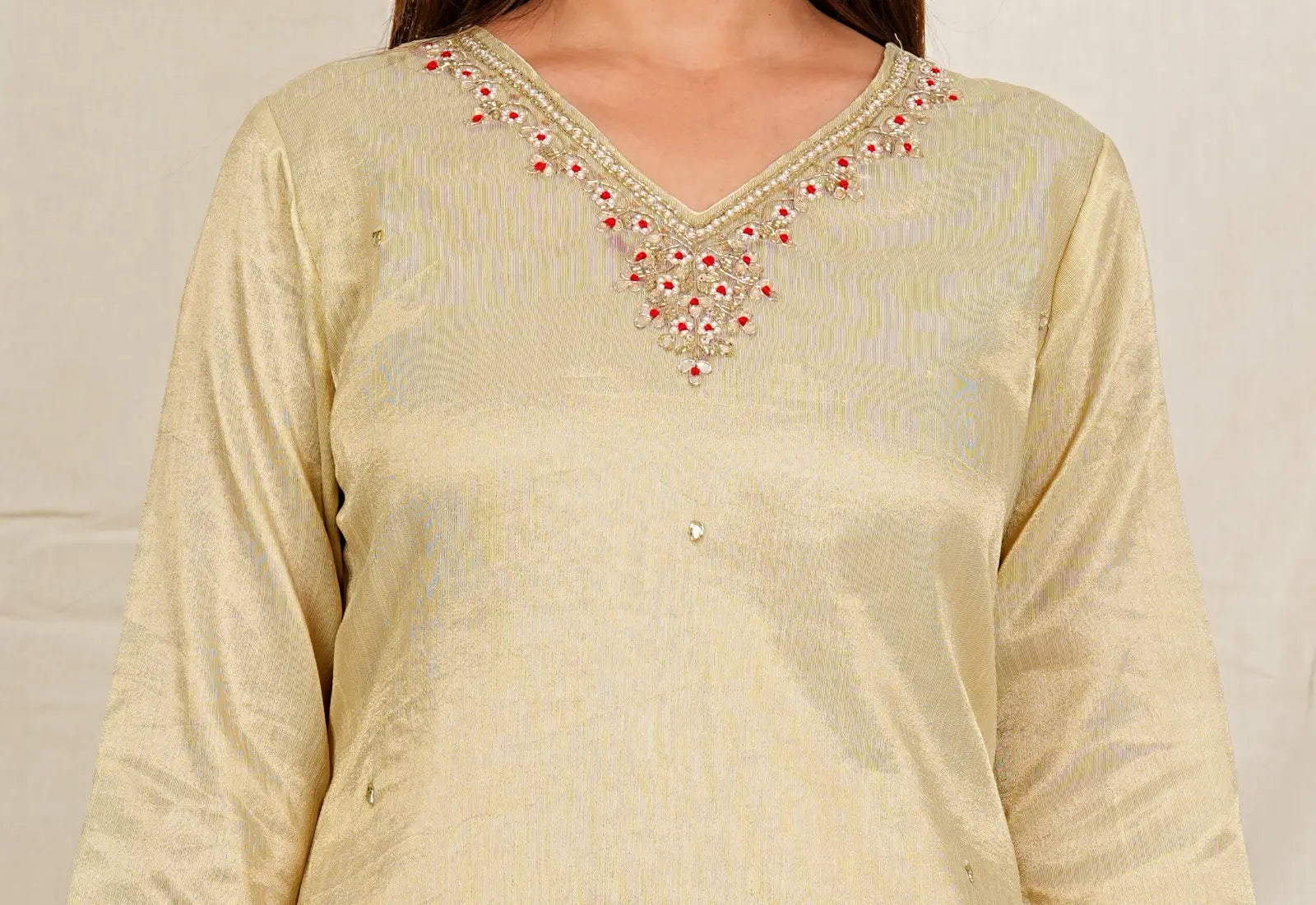 VISCOS TISSUE FABRIC  3-PIECE SUIT WITH DUPATTA (CREAM) SNV