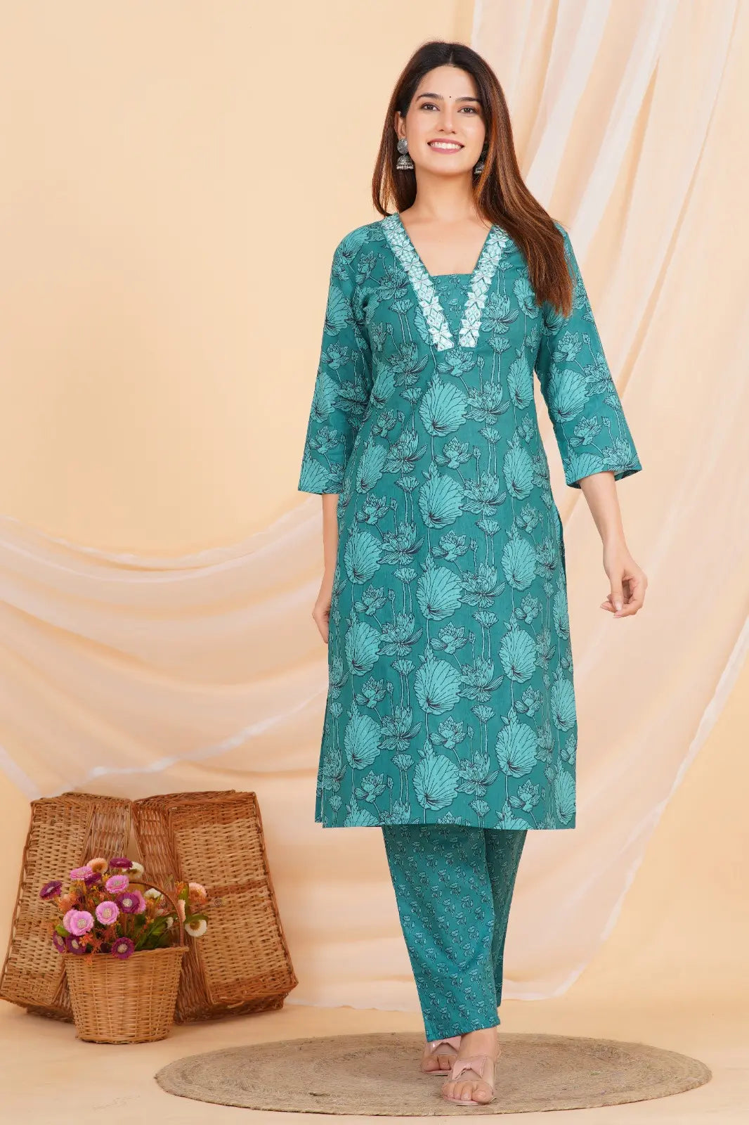 PURE SUPER COTTON 3-PIECE SUIT WITH DUPATTA (PEACOCK BLUE)