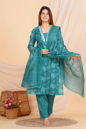 PURE SUPER COTTON 3-PIECE SUIT WITH DUPATTA (PEACOCK BLUE) ##SP050