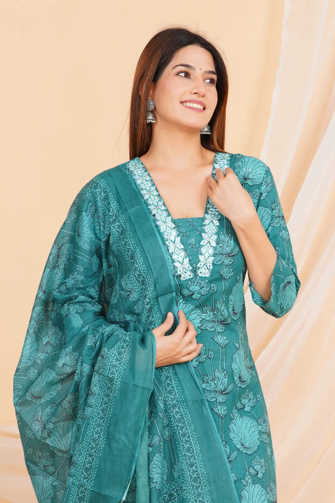 PURE SUPER COTTON 3-PIECE SUIT WITH DUPATTA (PEACOCK BLUE)