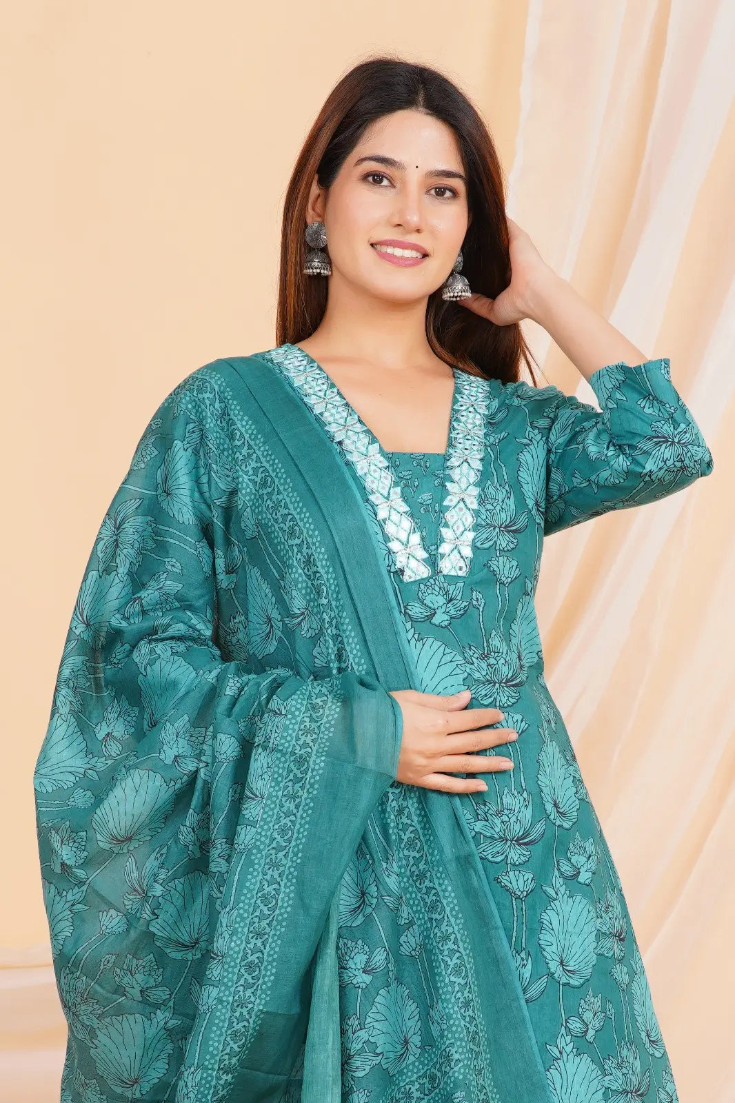 PURE SUPER COTTON 3-PIECE SUIT WITH DUPATTA (PEACOCK BLUE)