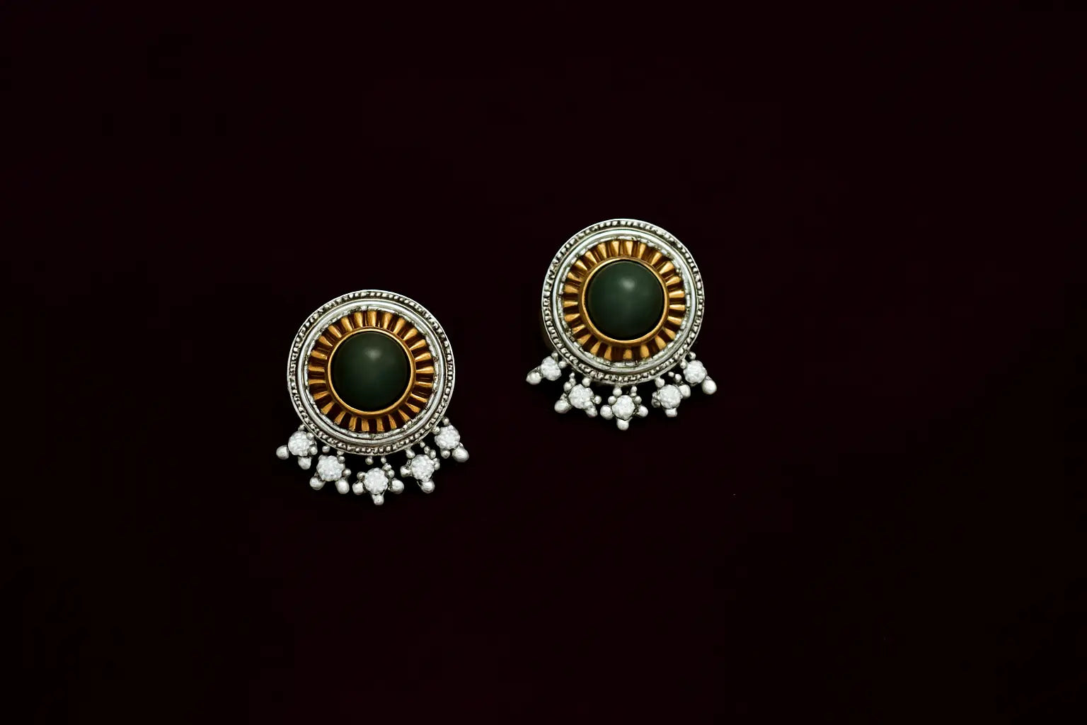Laalima Oxidised Earrings with Green Center & Pearl Charm