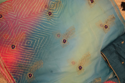 MORPANKH DESIGN HANDWORKLEHERIYA SAREE (WITH CONTRAST BLOUSE) ##SR0256