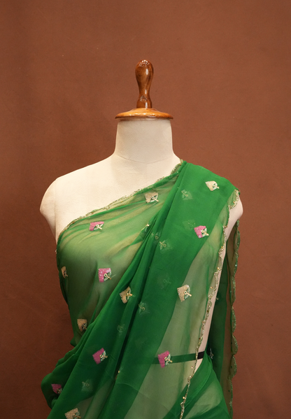 ROYAL GEORGETTE FABRIC SAREE WITH SMALL BUTI DESIGN AND CUT WORK BORDER (WITH RUNNIG BLOUSE) ##SR616