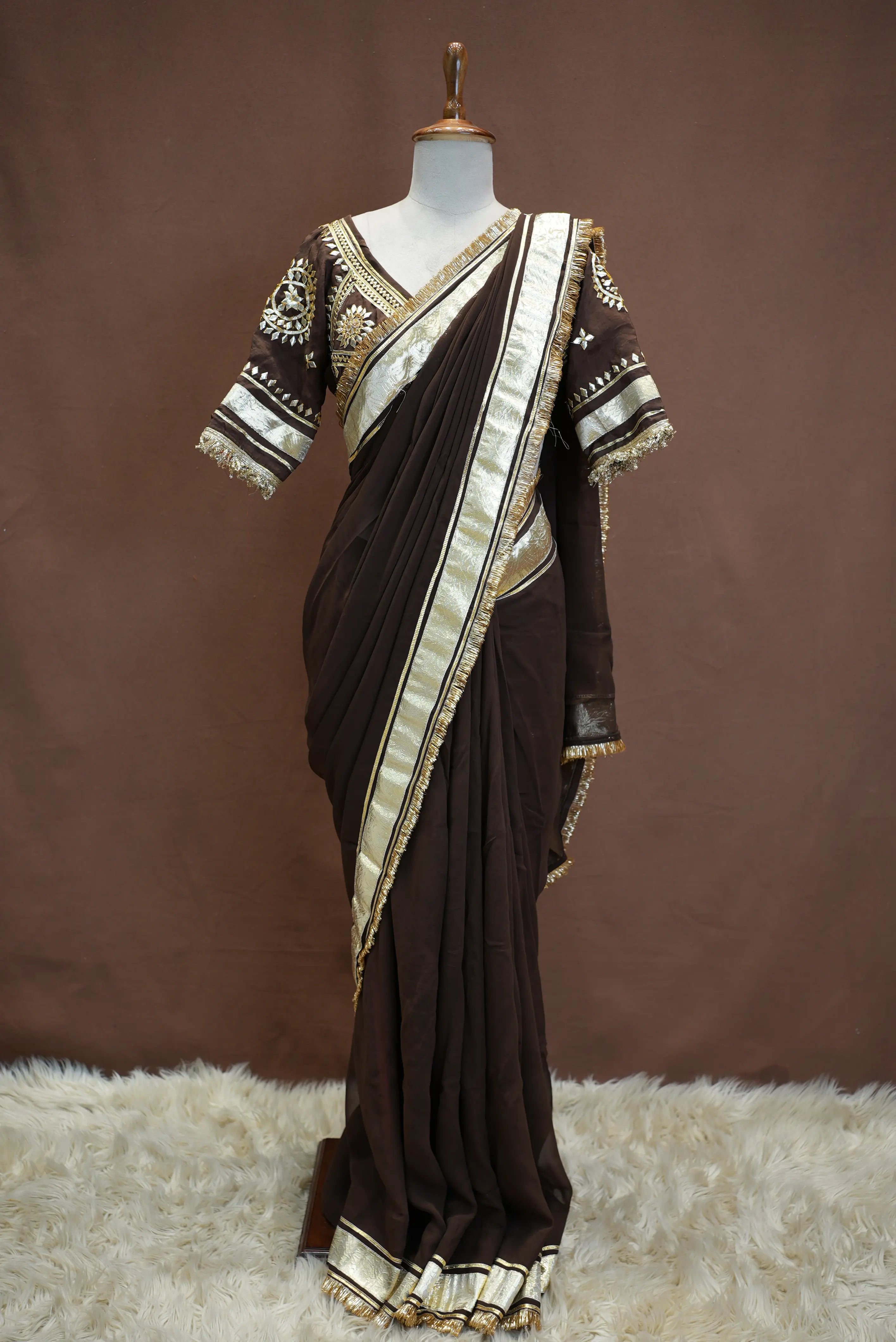 Festive Rajasthani Saree with Charkhi Gota Patti & Aangi Blouse