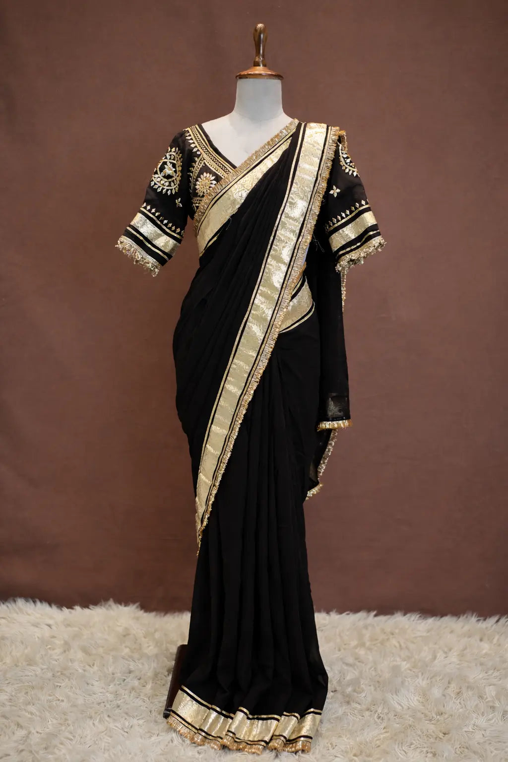 Festive Rajasthani Saree with Charkhi Gota Patti & Aangi Blouse