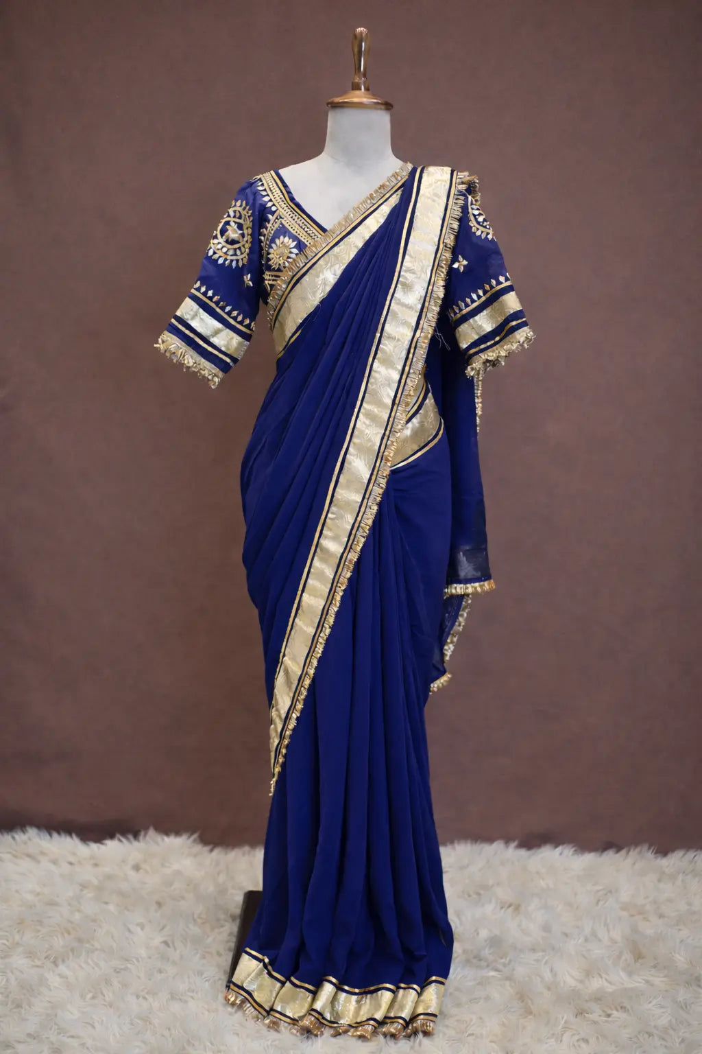 Festive Rajasthani Saree with Charkhi Gota Patti & Aangi Blouse