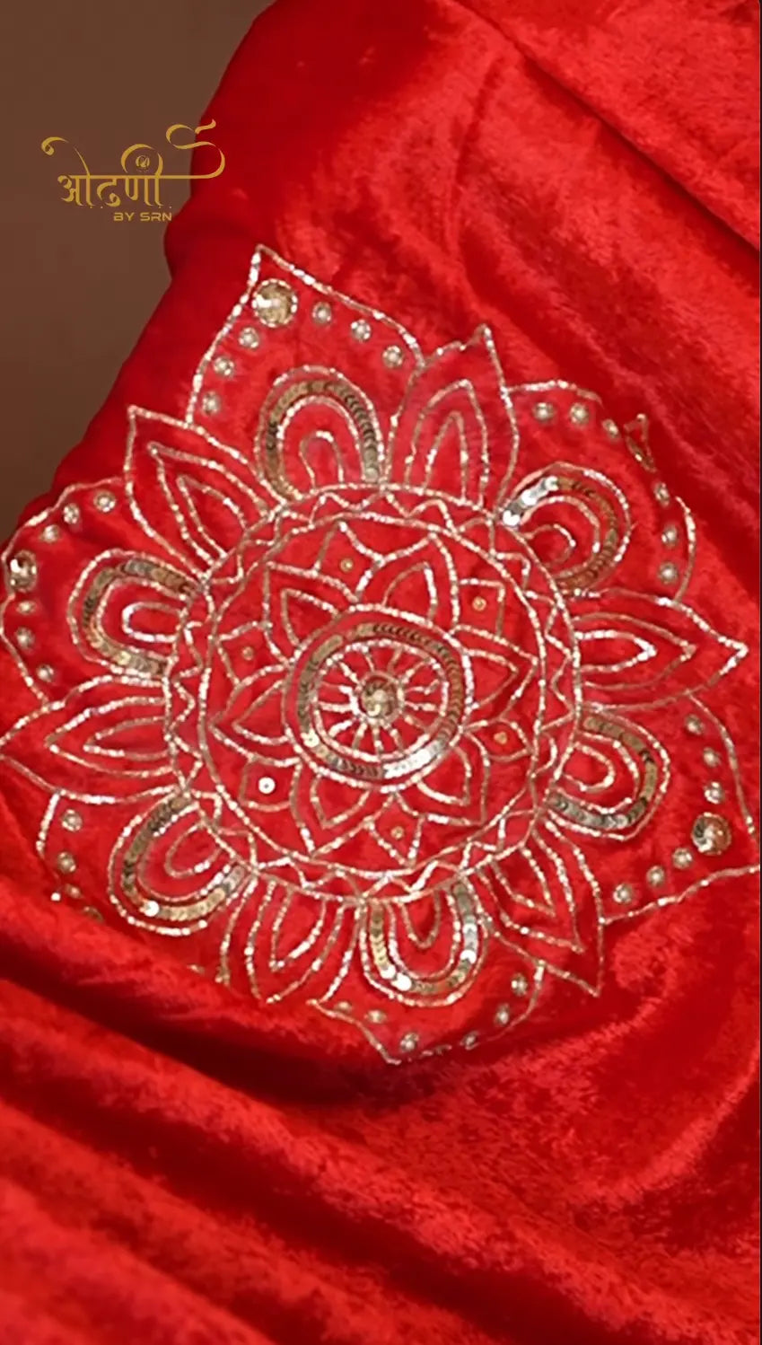 Silk Velvet Handwork Shawl with Lotus & Mandala Print