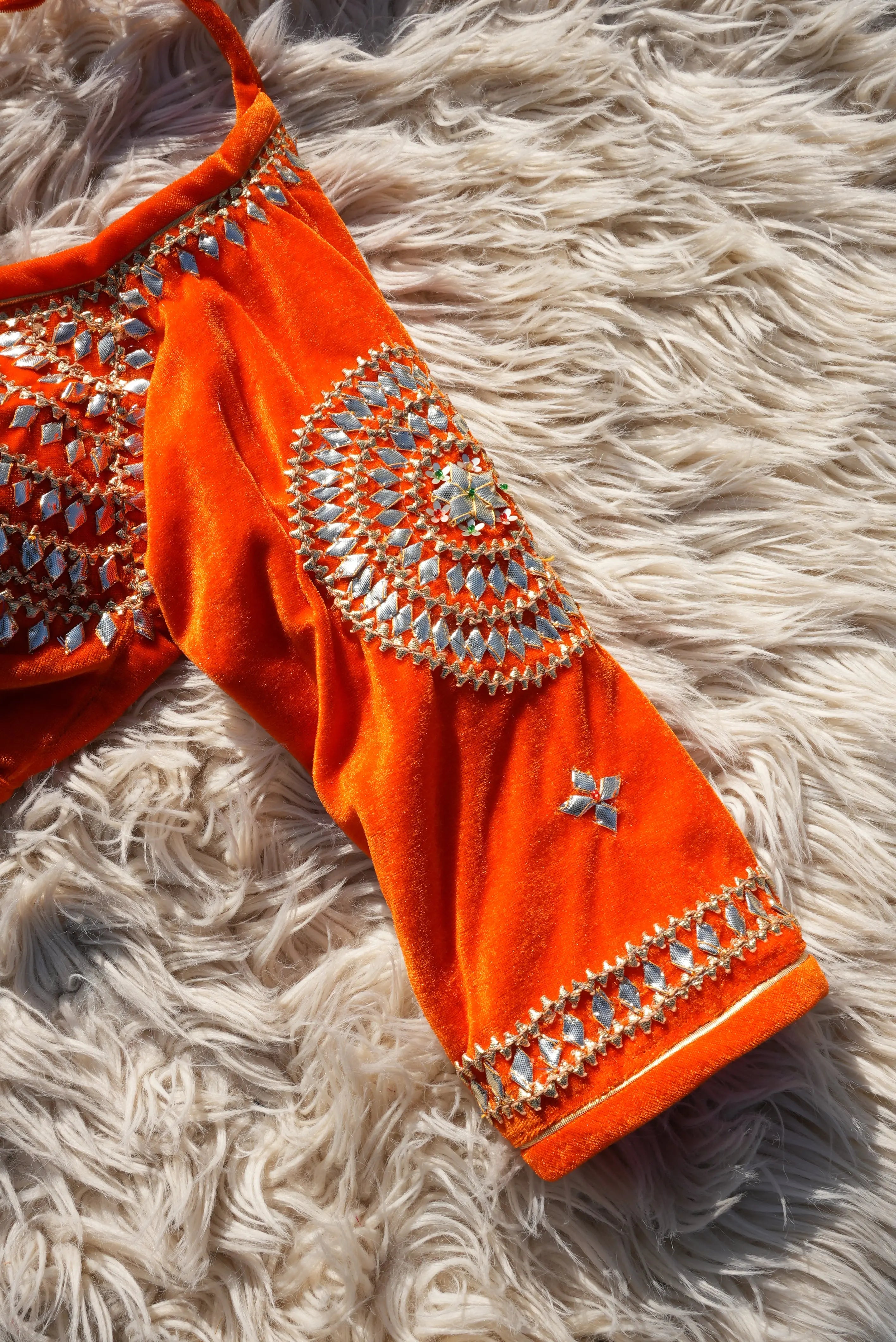Kesariyaa Ghungroo Rajasthani Aangi Blouse with Kachi Gota Patti (CUSTOMIZABLE)