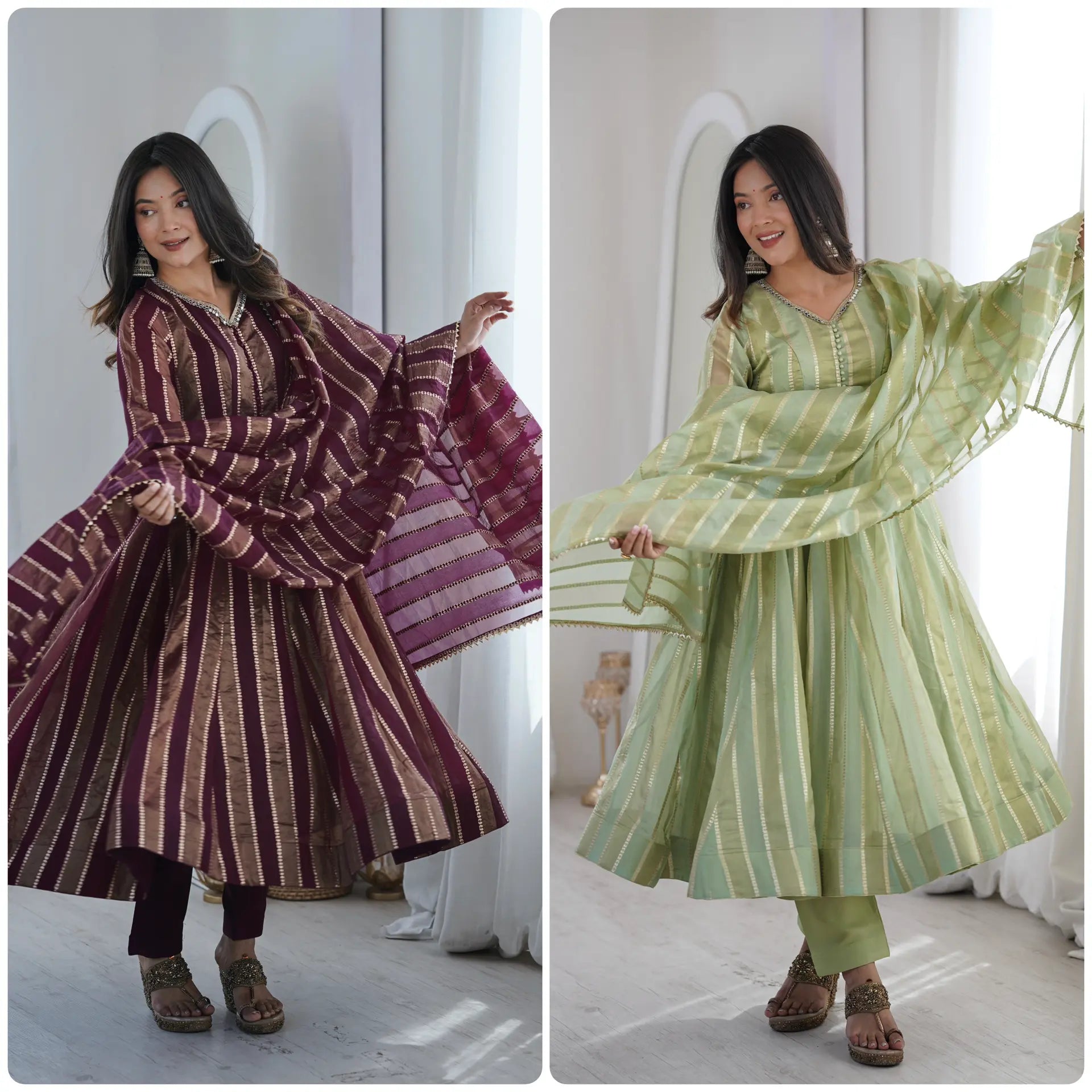Designer Party Wear Jacquard Gown with Dupatta (3-Piece Set)
