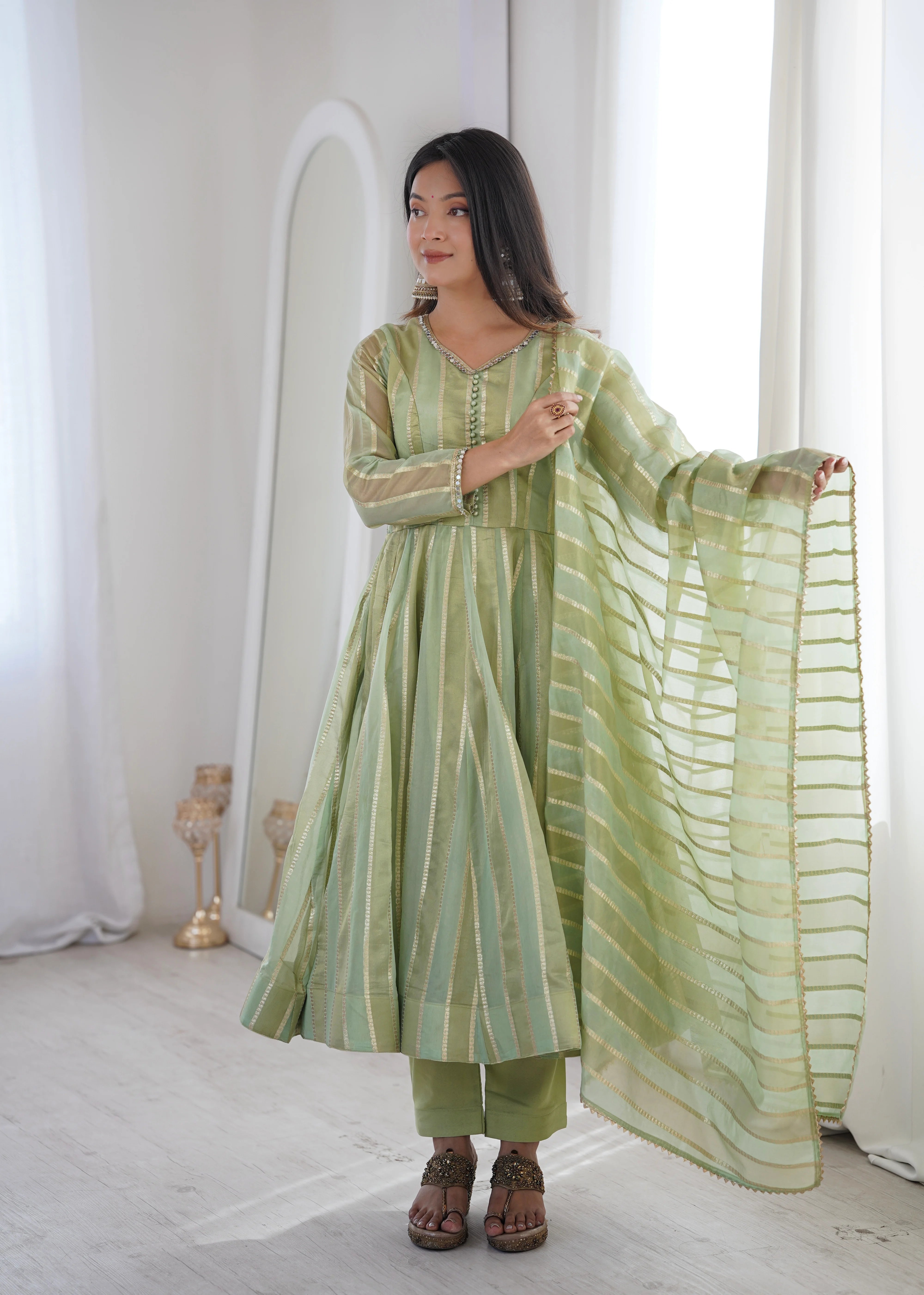 Designer Party Wear Jacquard Gown with Dupatta (3-Piece Set)
