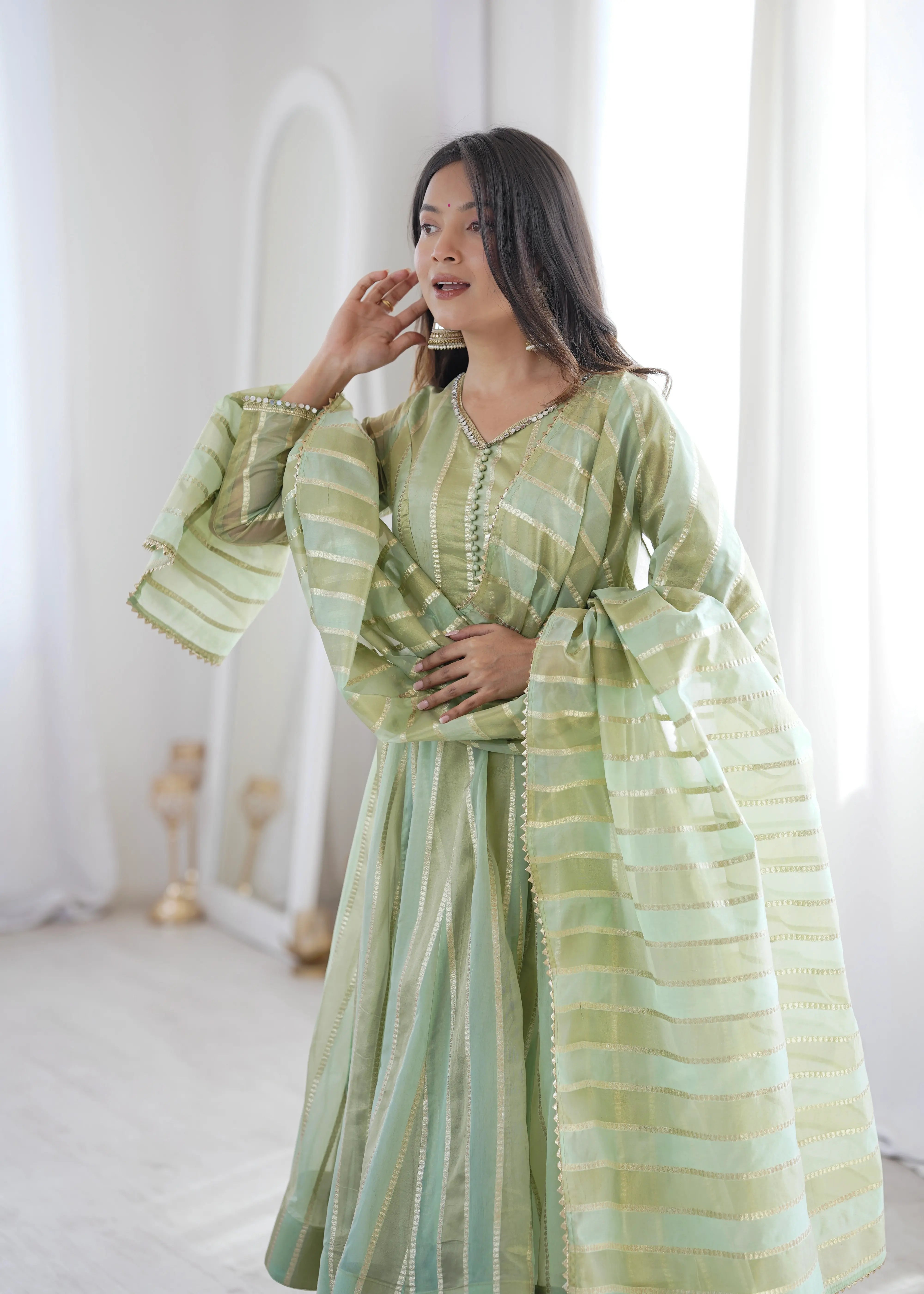Designer Party Wear Jacquard Gown with Dupatta (3-Piece Set)