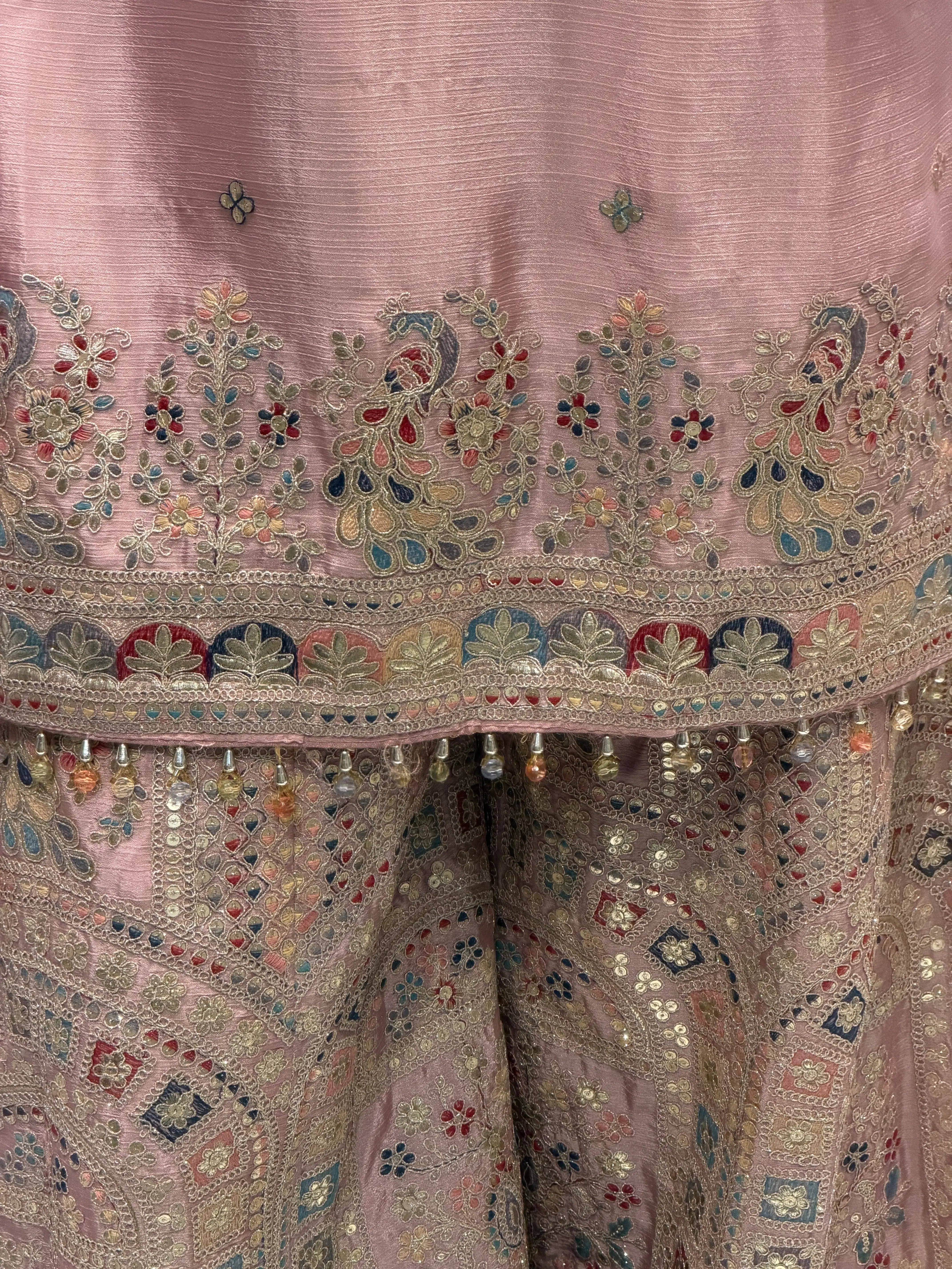 Premium Chinon Silk Heavy Embroidered Sharara Suit Set with Dupatta