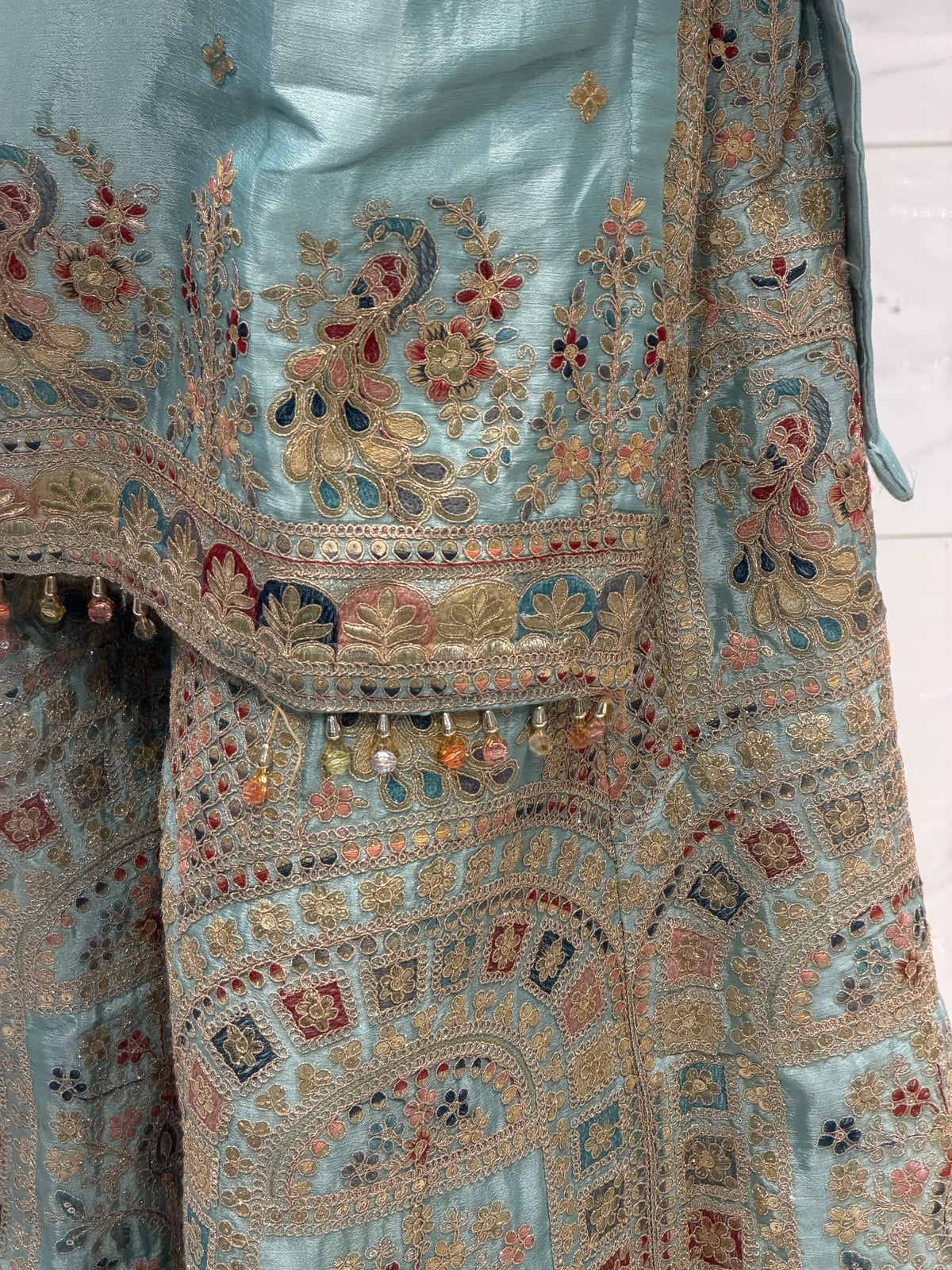 Premium Chinon Silk Heavy Embroidered Sharara Suit Set with Dupatta