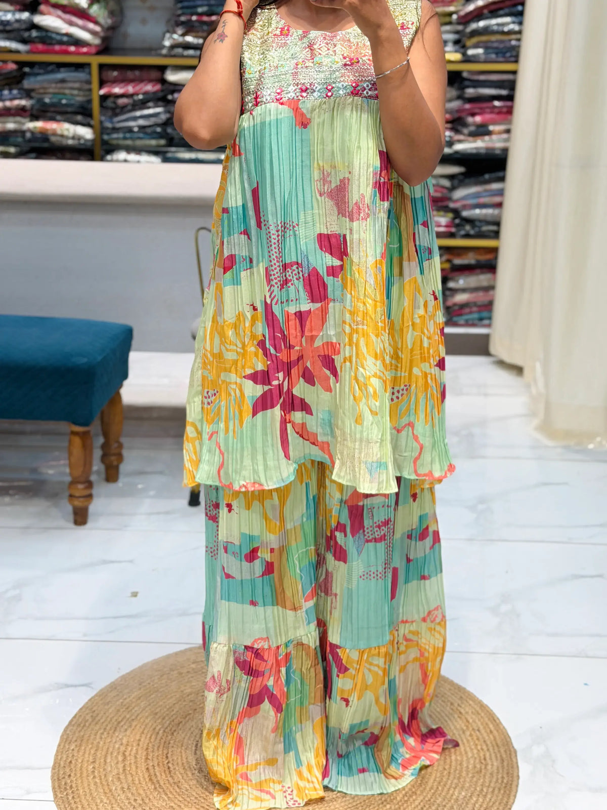 Multi-Color Georgette Alia Cut Sharara Set with Digital Floral Print