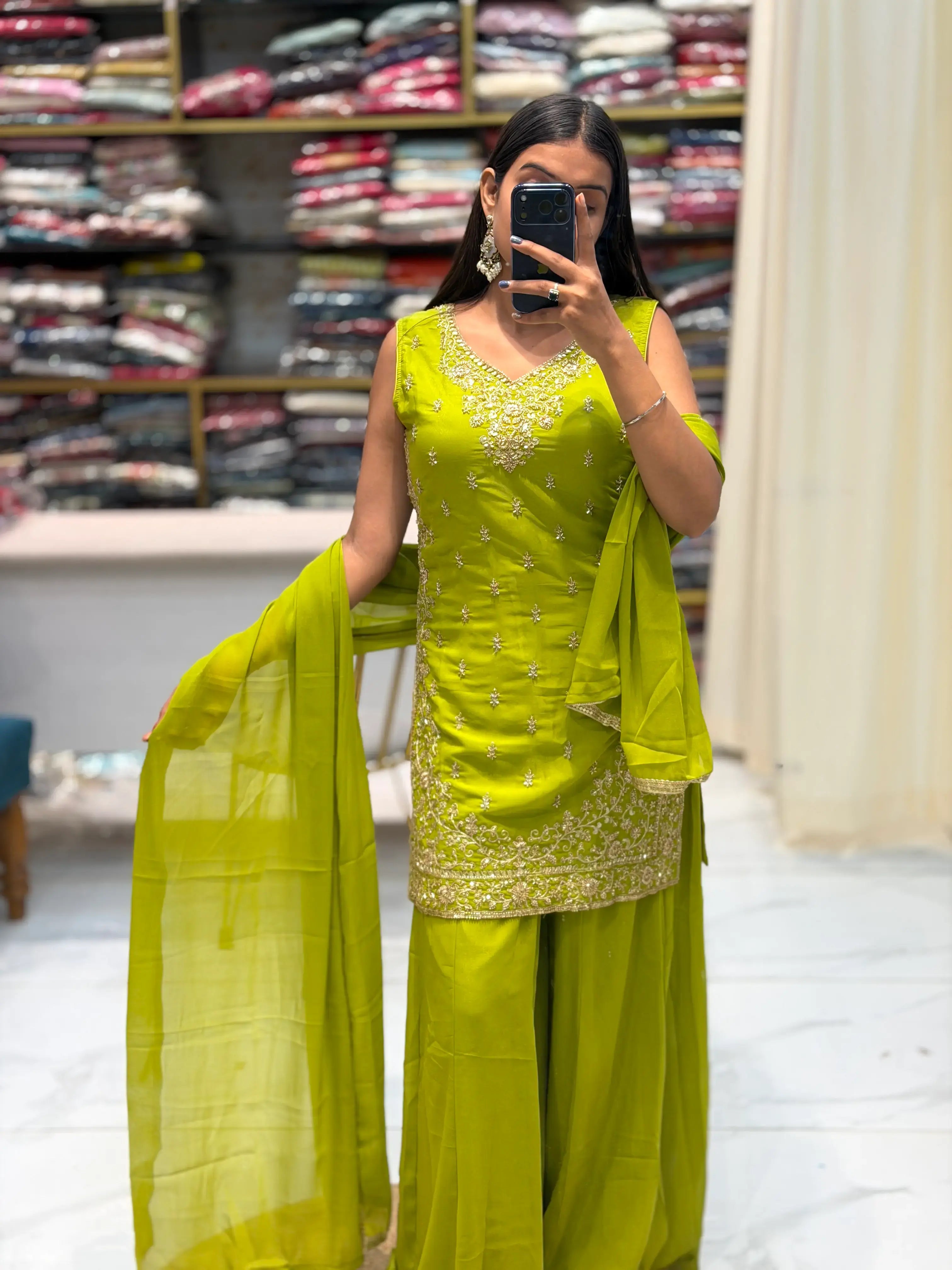 Mehendi Green Designer Sharara Set with Heavy Zari Handwork With Dupatta
