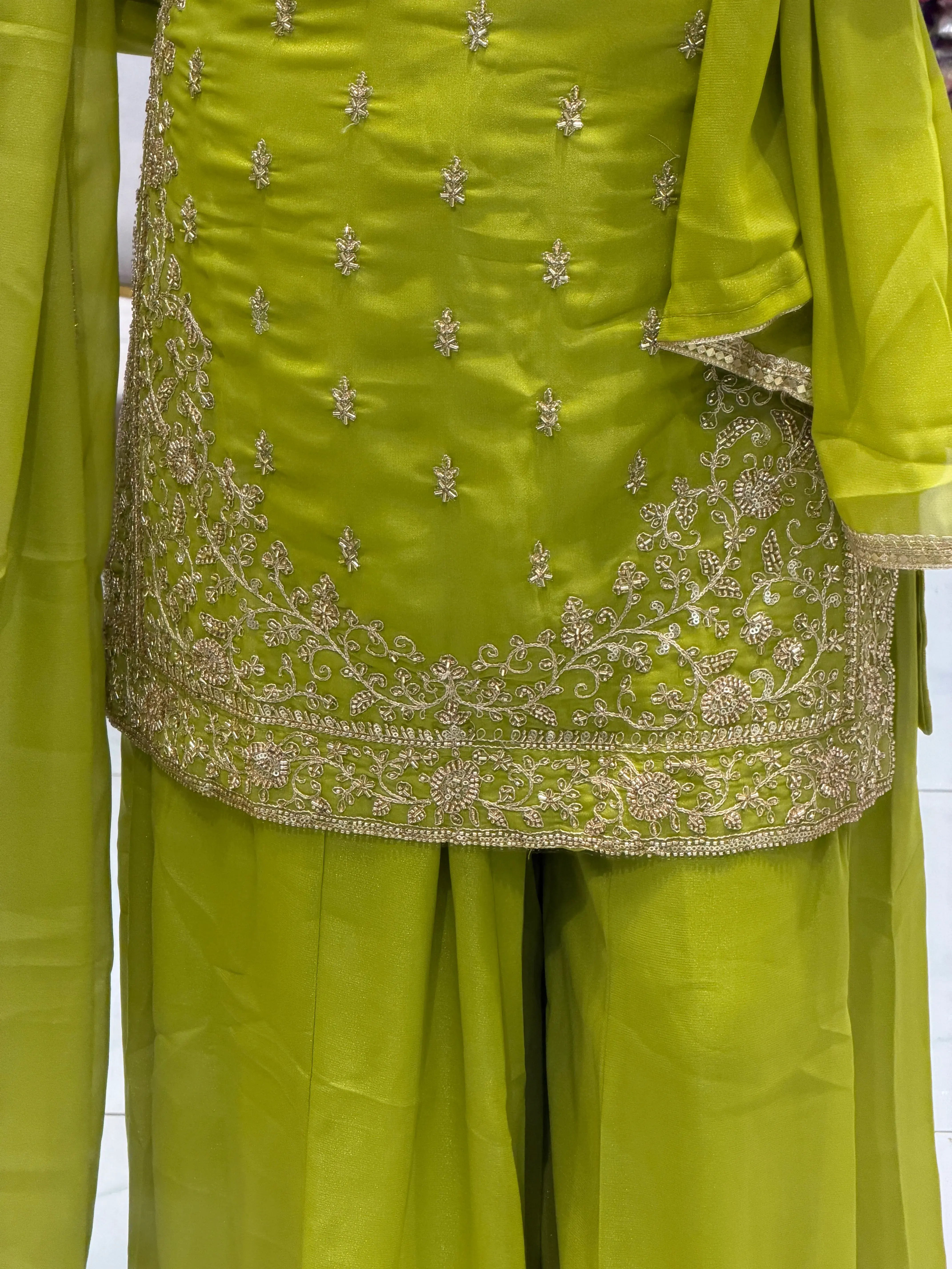 Mehendi Green Designer Sharara Set with Heavy Zari Handwork With Dupatta