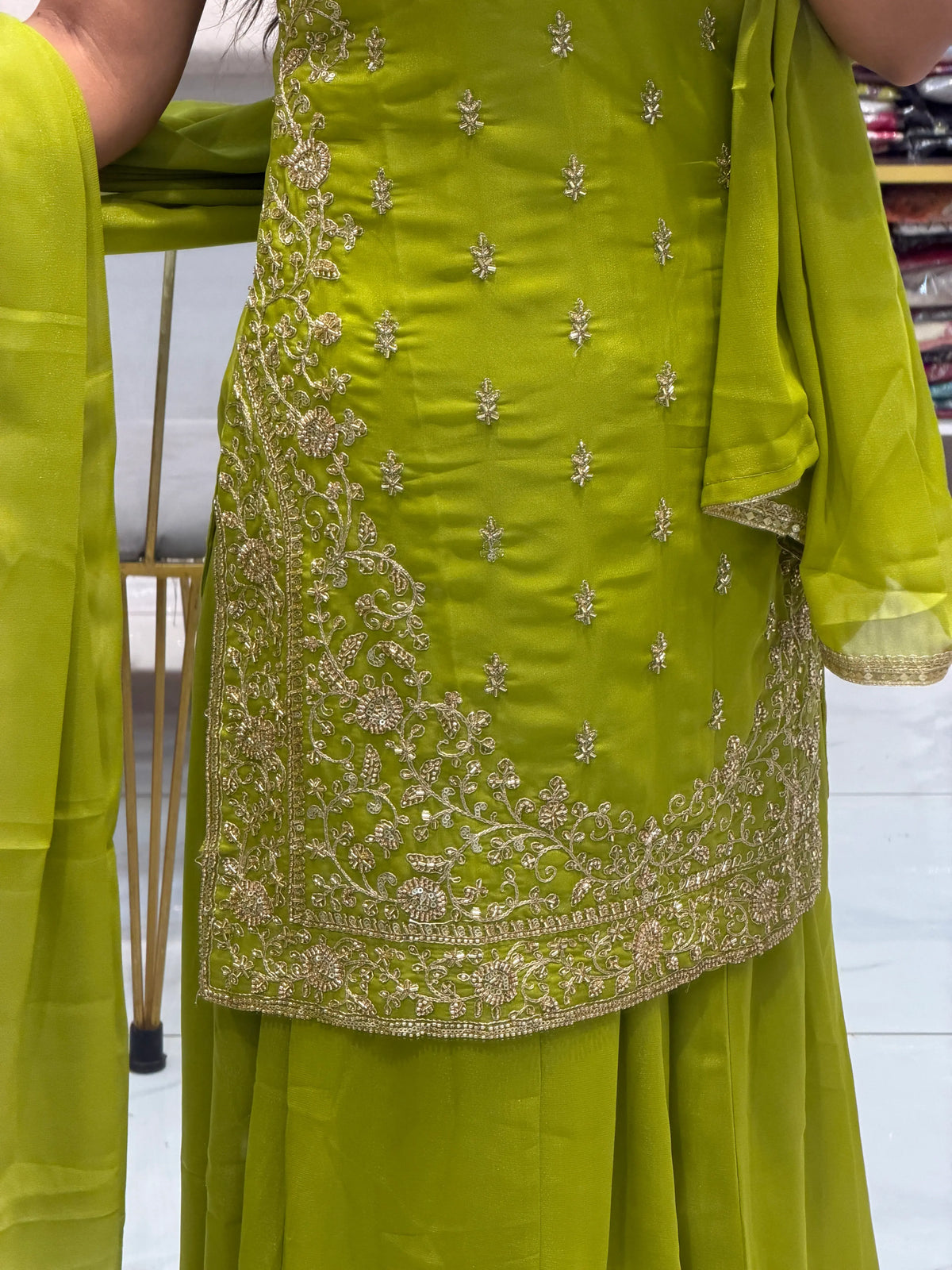 Mehendi Green Designer Sharara Set with Heavy Zari Handwork With Dupatta