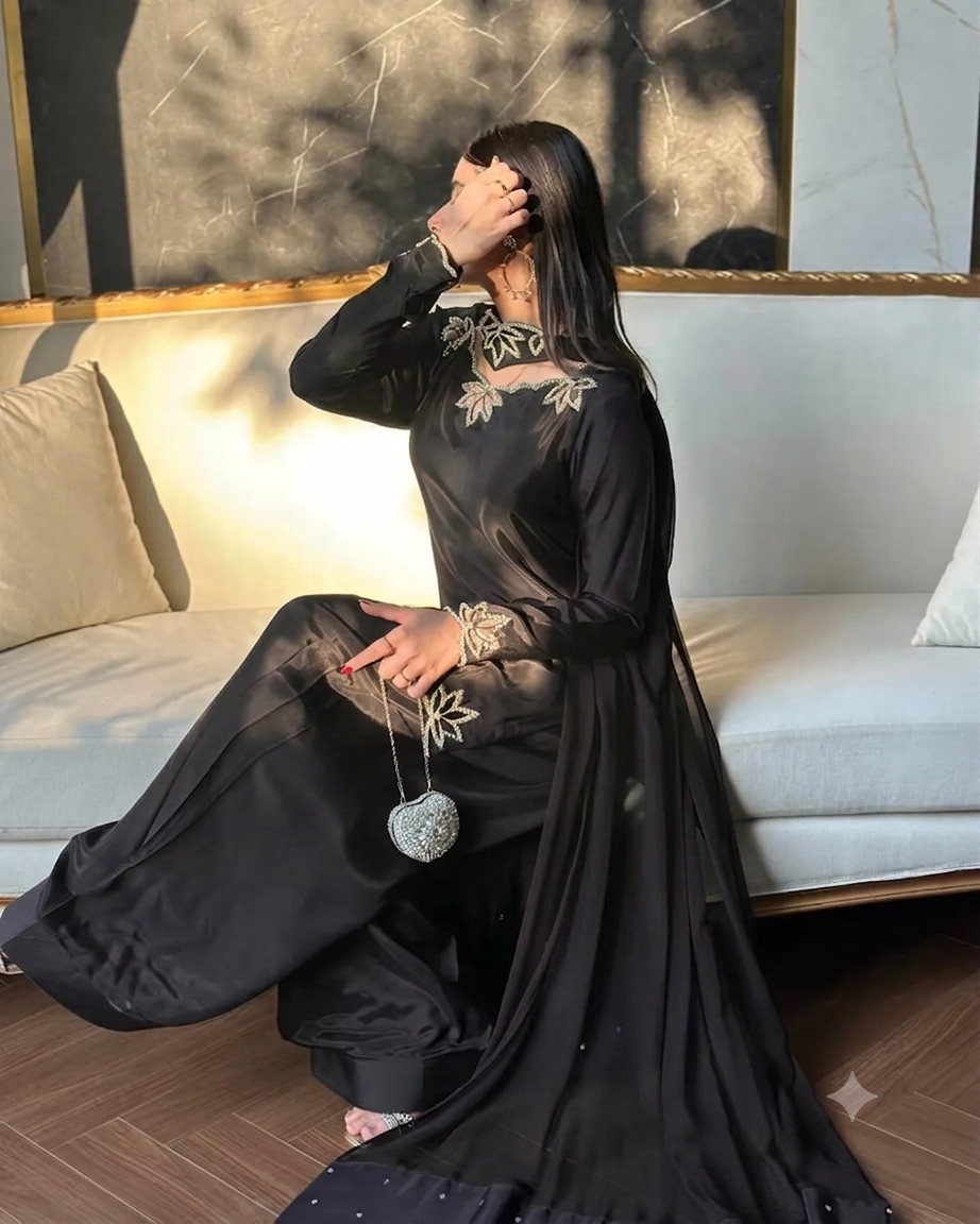 Wedding Wear Heavy Crepe Farsi Salwar Suit Set with Pearl Moti Work