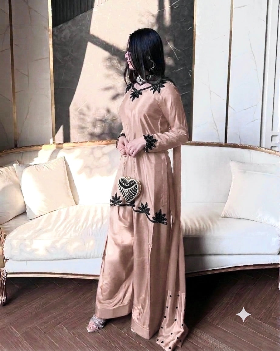 Wedding Wear Heavy Crepe Farsi Salwar Suit Set with Pearl Moti Work