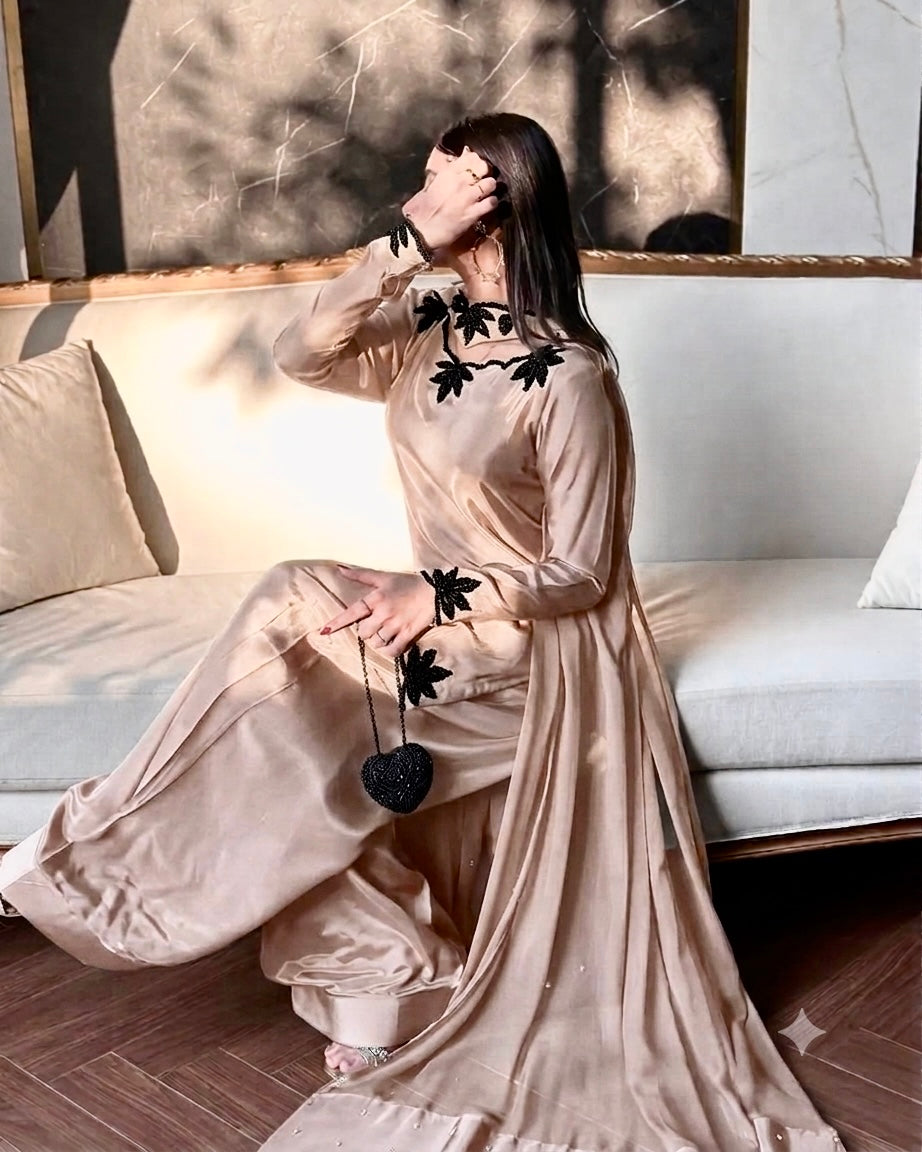 Wedding Wear Heavy Crepe Farsi Salwar Suit Set with Pearl Moti Work