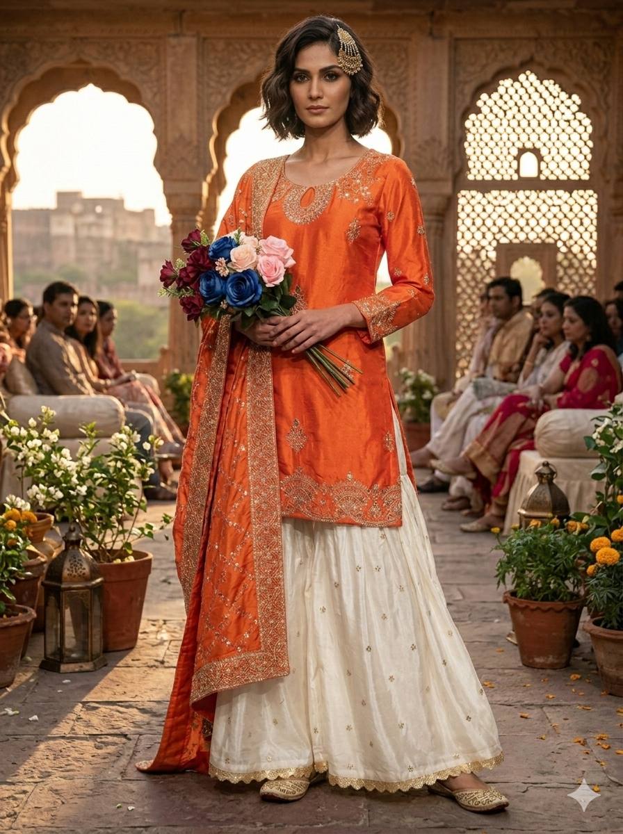 Premium Chinon Silk Heavy Embroidered Top Palazzo & Dupatta Set