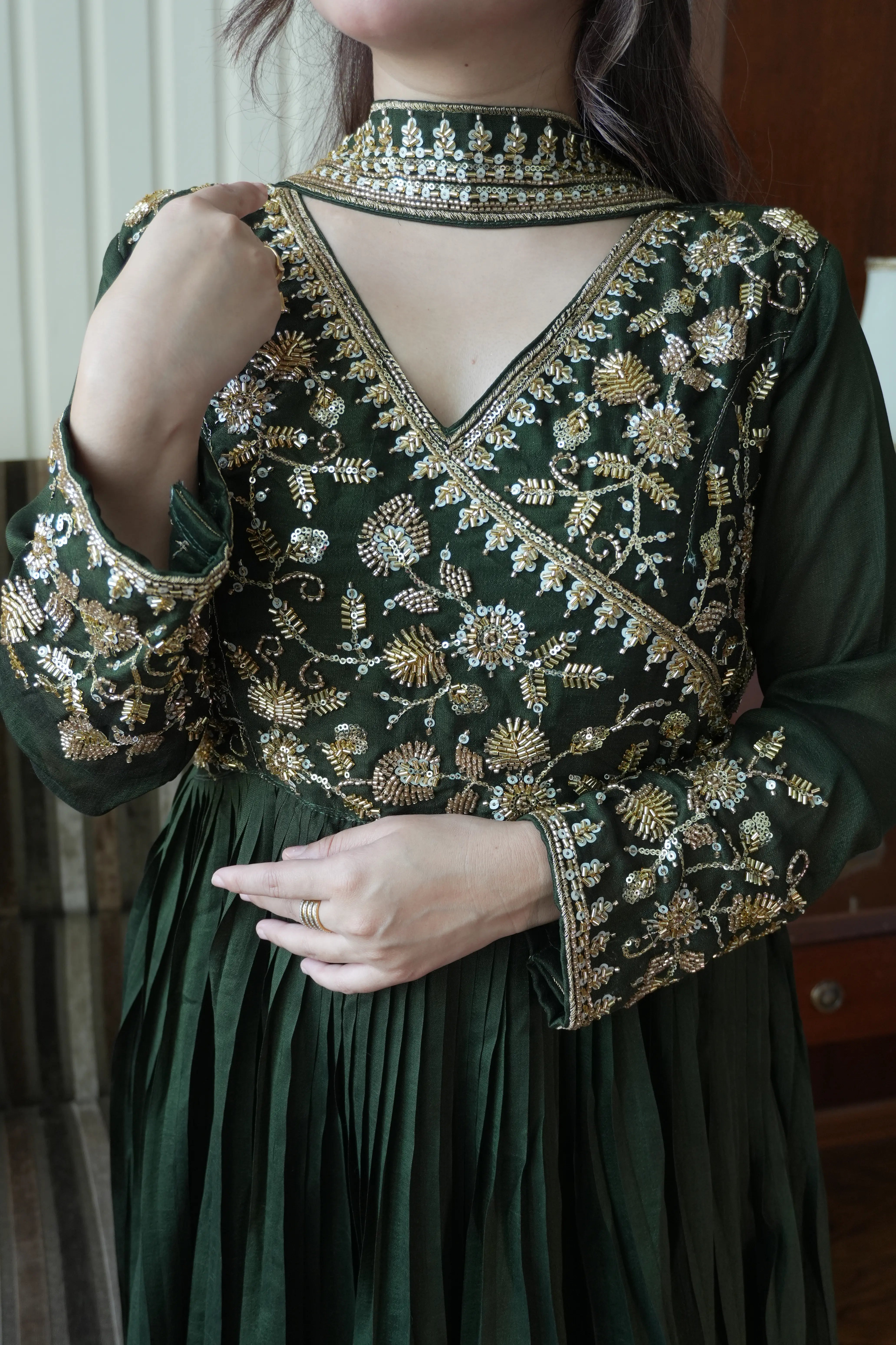 Designer Blooming Vichitra Gown with Beads & Sequins Embroidery Dupatta