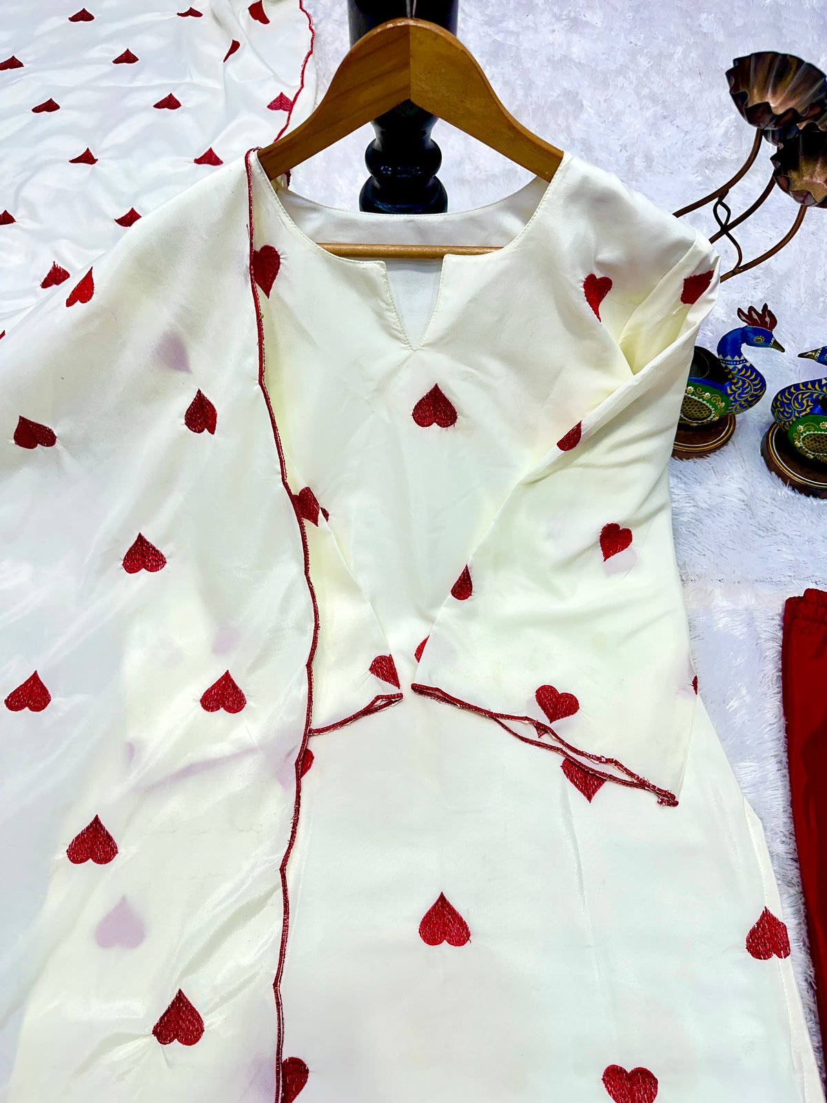 Premium Natural Crepe Embroidered Top Salwar & Dupatta Set