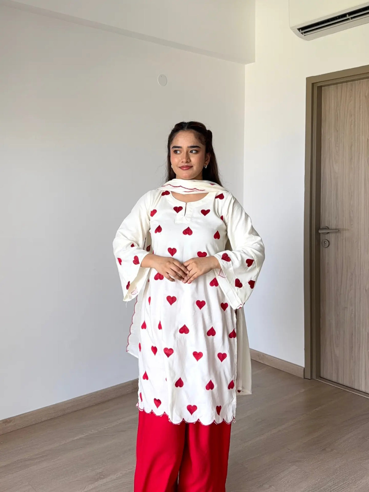 Premium Natural Crepe Embroidered Top Salwar & Dupatta Set