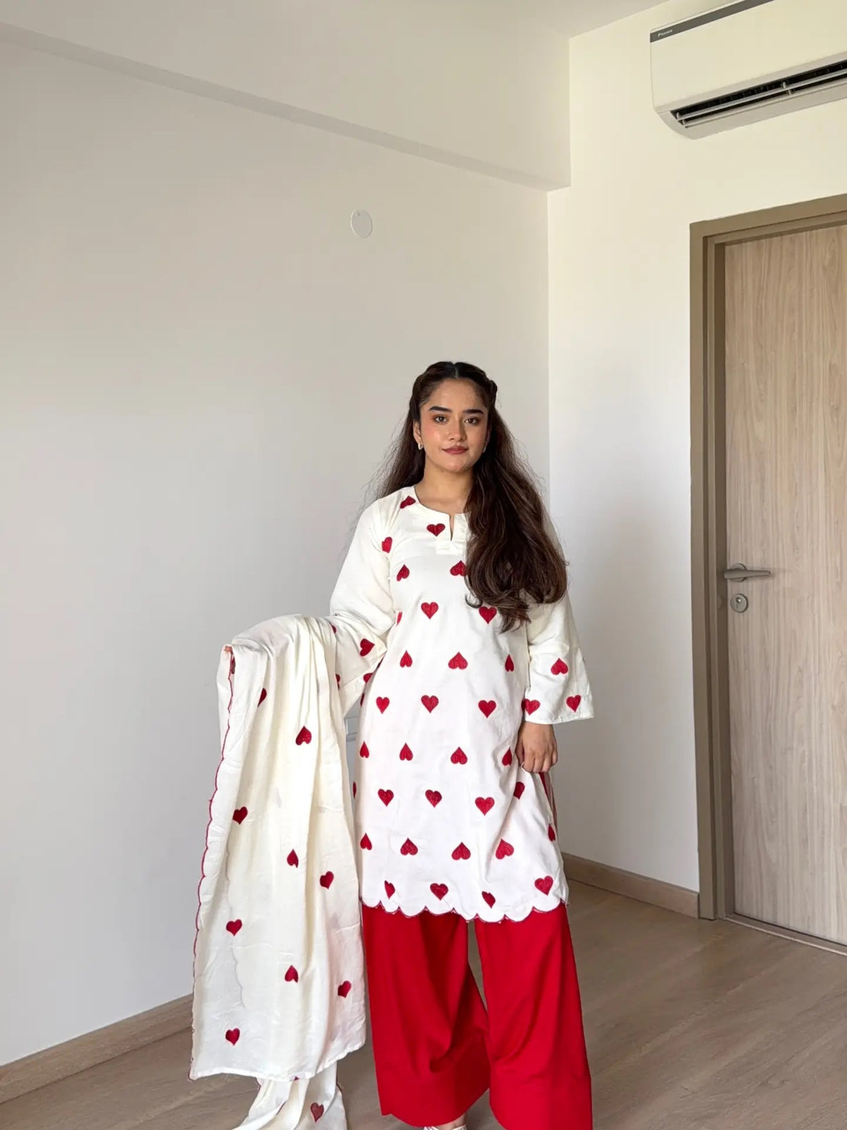 Premium Natural Crepe Embroidered Top Salwar & Dupatta Set