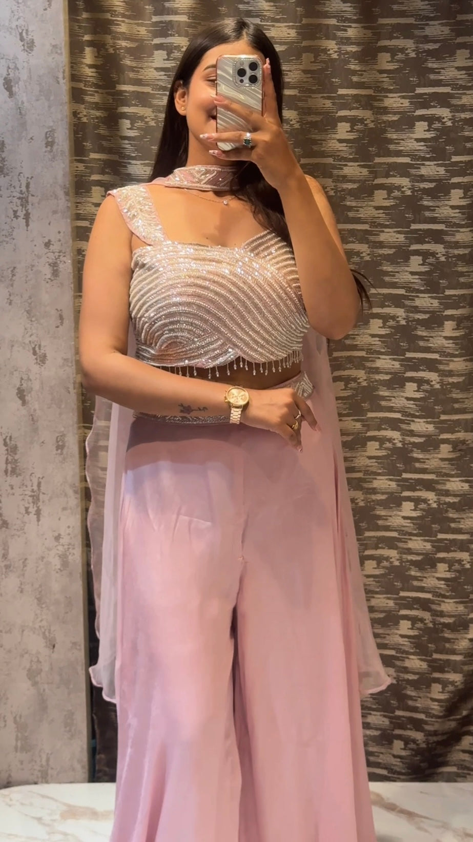Elegant Blush Pink Party Wear Palazzo Set with Designer Embellished Blouse