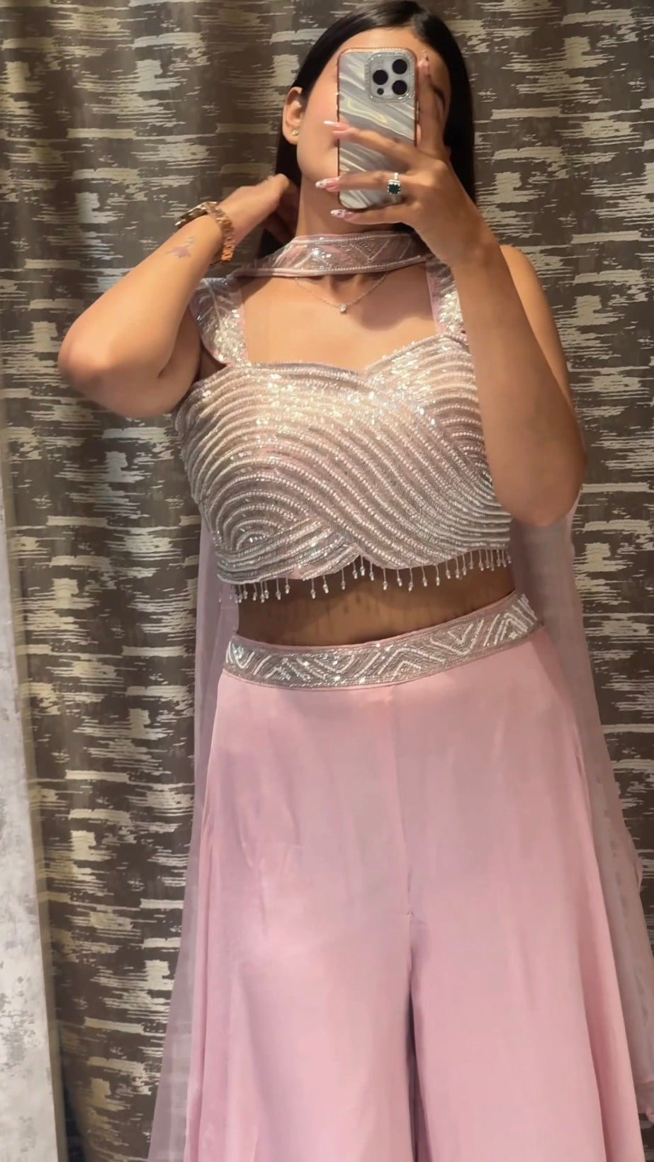 Elegant Blush Pink Party Wear Palazzo Set with Designer Embellished Blouse