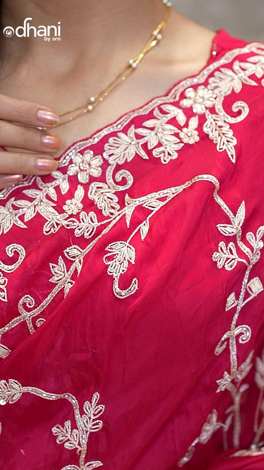 Pure Zardoji Kolkata Handwork Rani Pink Saree