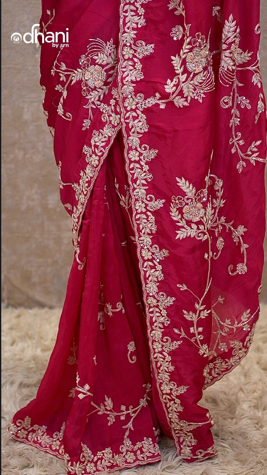 Pure Zardoji Kolkata Handwork Rani Pink Saree