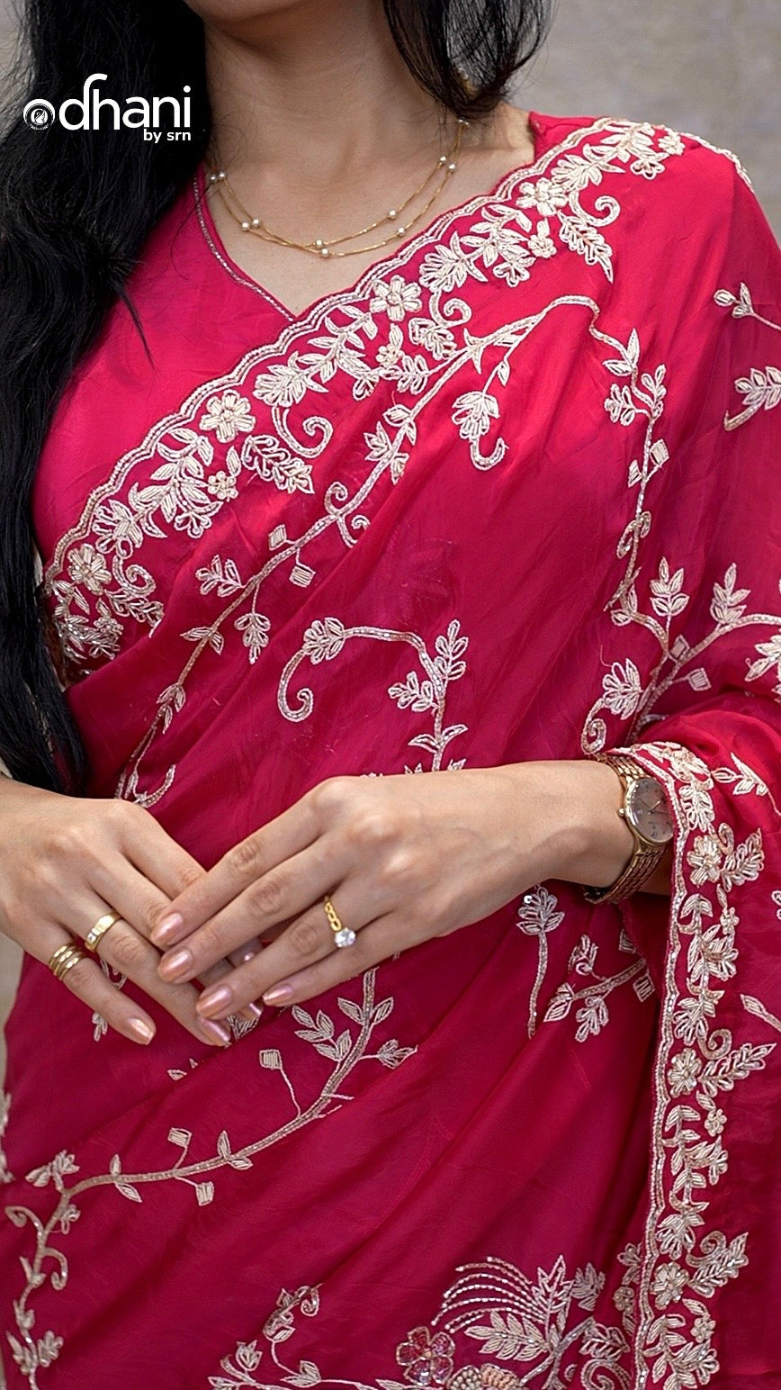 Pure Zardoji Kolkata Handwork Rani Pink Saree