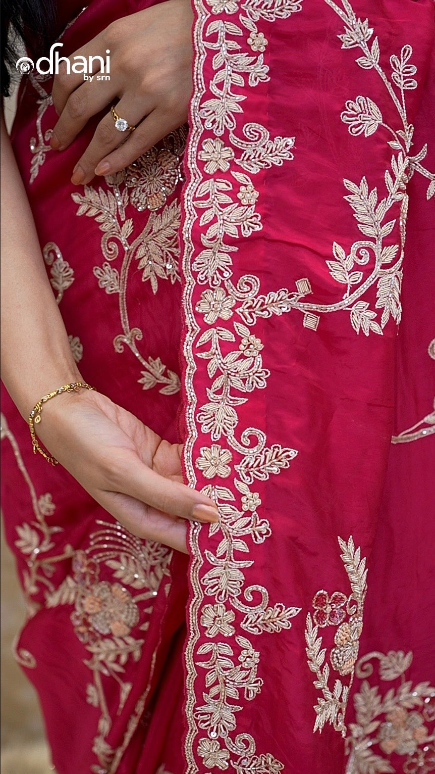 Pure Zardoji Kolkata Handwork Rani Pink Saree