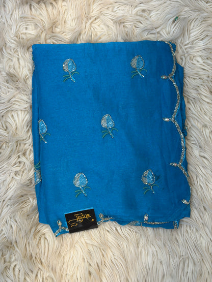 SHIMMER CHIFFON FABIRC SAREE WITH CUT WORK BORDER & SEQUENCE AND CUTDANA BUTI ##SR487