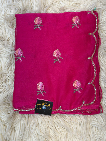 SHIMMER CHIFFON FABIRC SAREE WITH CUT WORK BORDER & SEQUENCE AND CUTDANA BUTI ##SR487