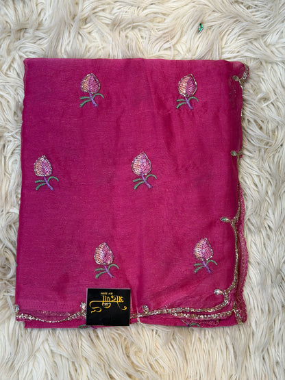 SHIMMER CHIFFON FABIRC SAREE WITH CUT WORK BORDER & SEQUENCE AND CUTDANA BUTI ##SR487