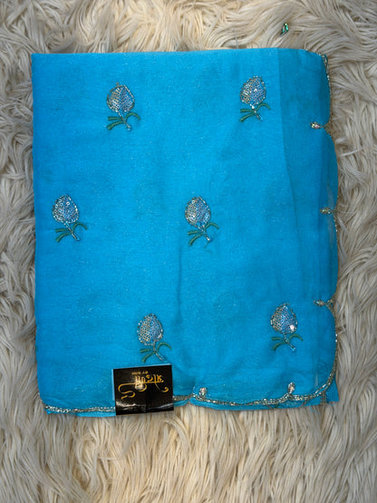 SHIMMER CHIFFON FABIRC SAREE WITH CUT WORK BORDER & SEQUENCE AND CUTDANA BUTI ##SR487