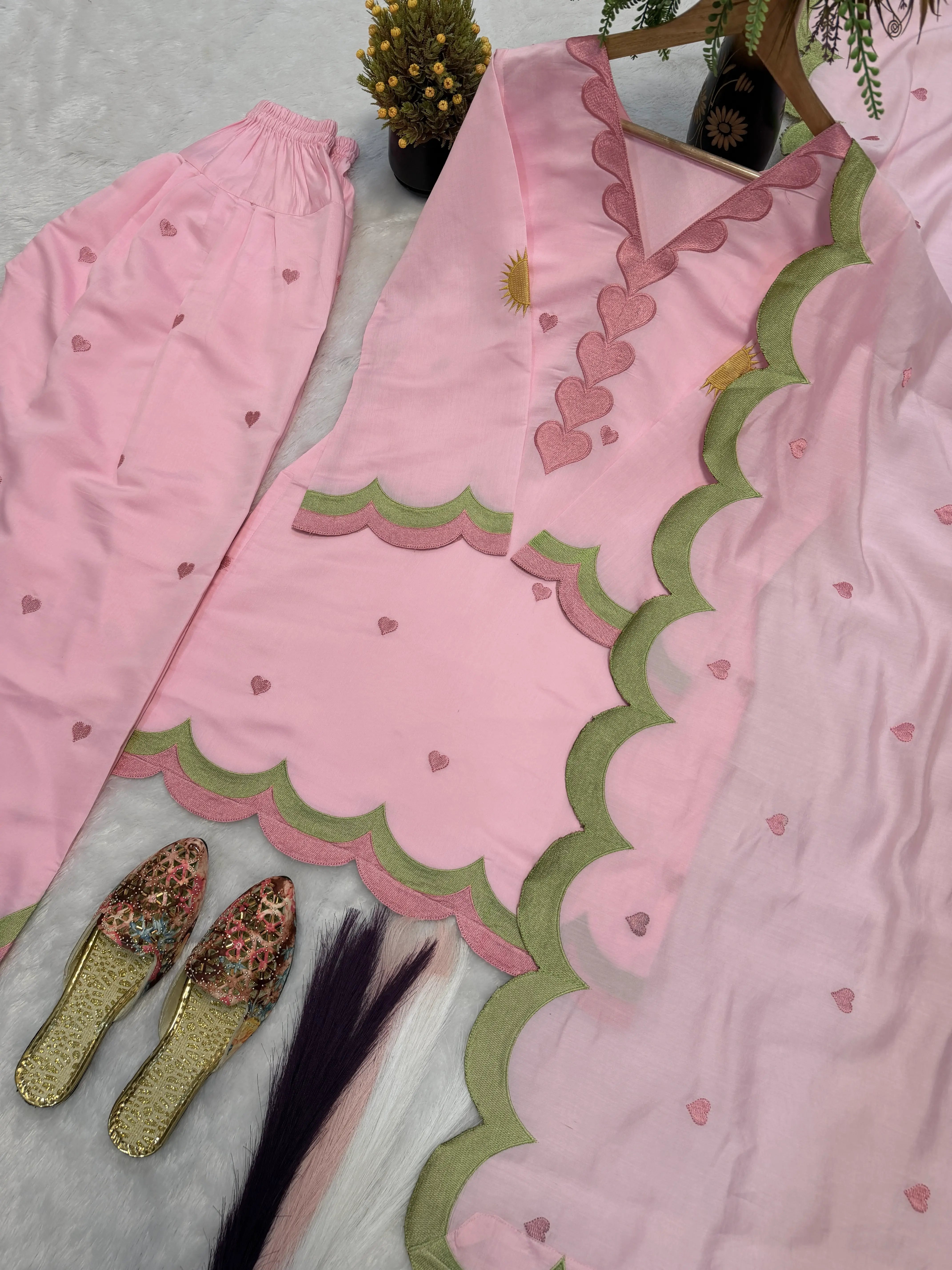 Designer Mal Chanderi Cotton Farshi Salwar Suit Set with Zari Work