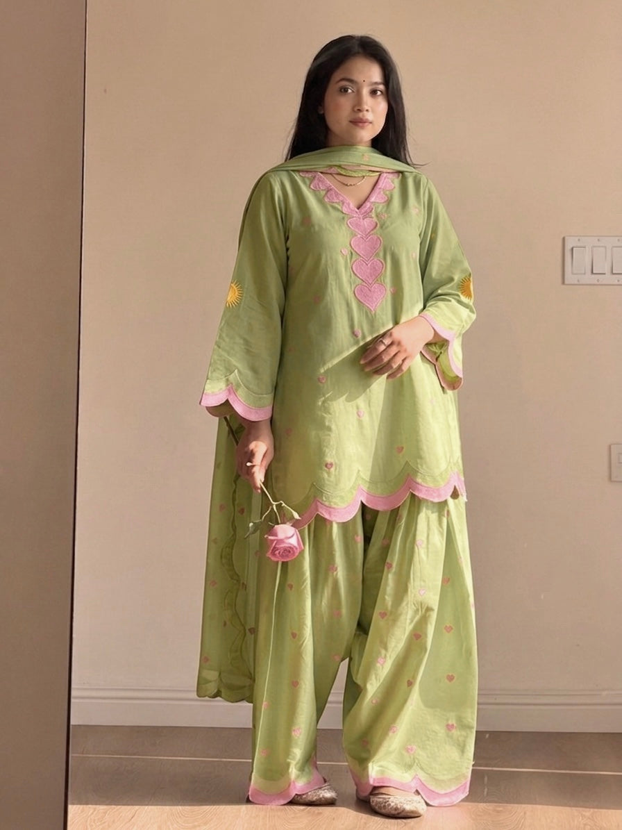 Designer Mal Chanderi Cotton Farshi Salwar Suit Set with Zari Work