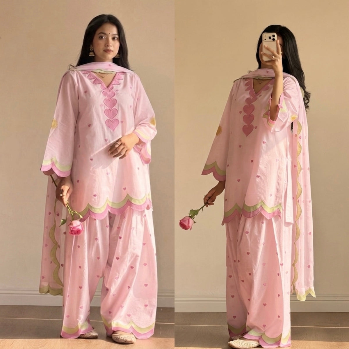 Designer Mal Chanderi Cotton Farshi Salwar Suit Set with Zari Work