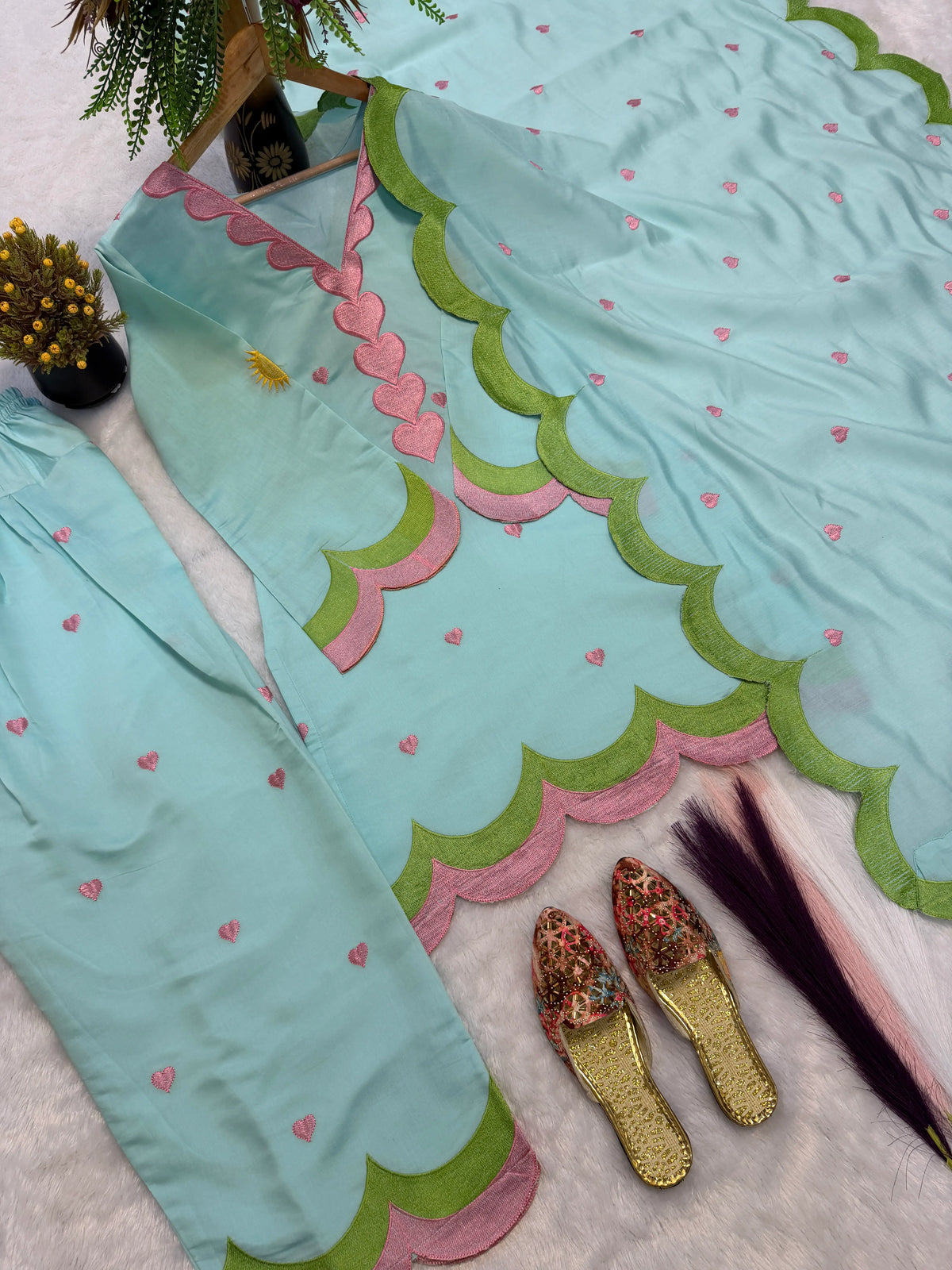 Designer Mal Chanderi Cotton Farshi Salwar Suit Set with Zari Work