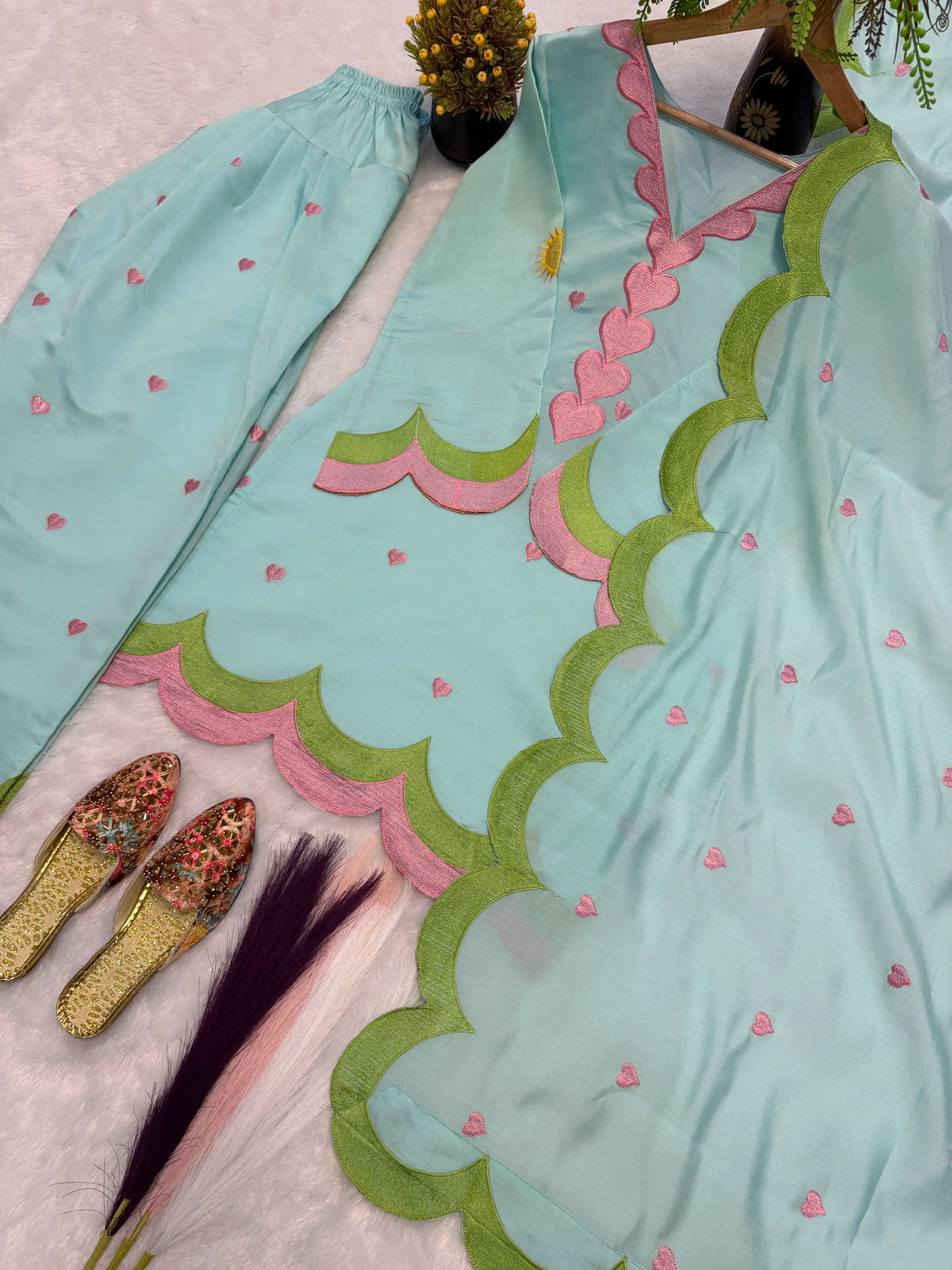 Designer Mal Chanderi Cotton Farshi Salwar Suit Set with Zari Work