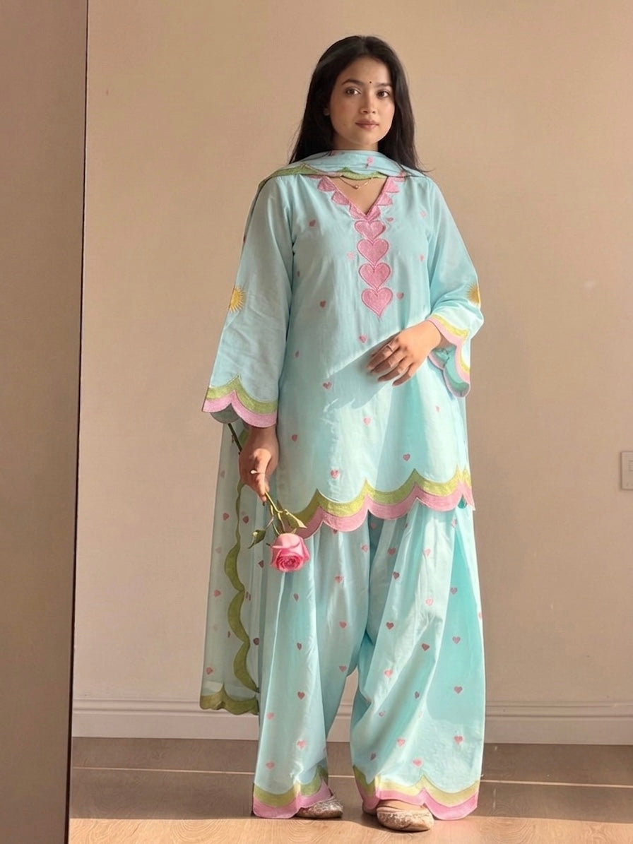 Designer Mal Chanderi Cotton Farshi Salwar Suit Set with Zari Work