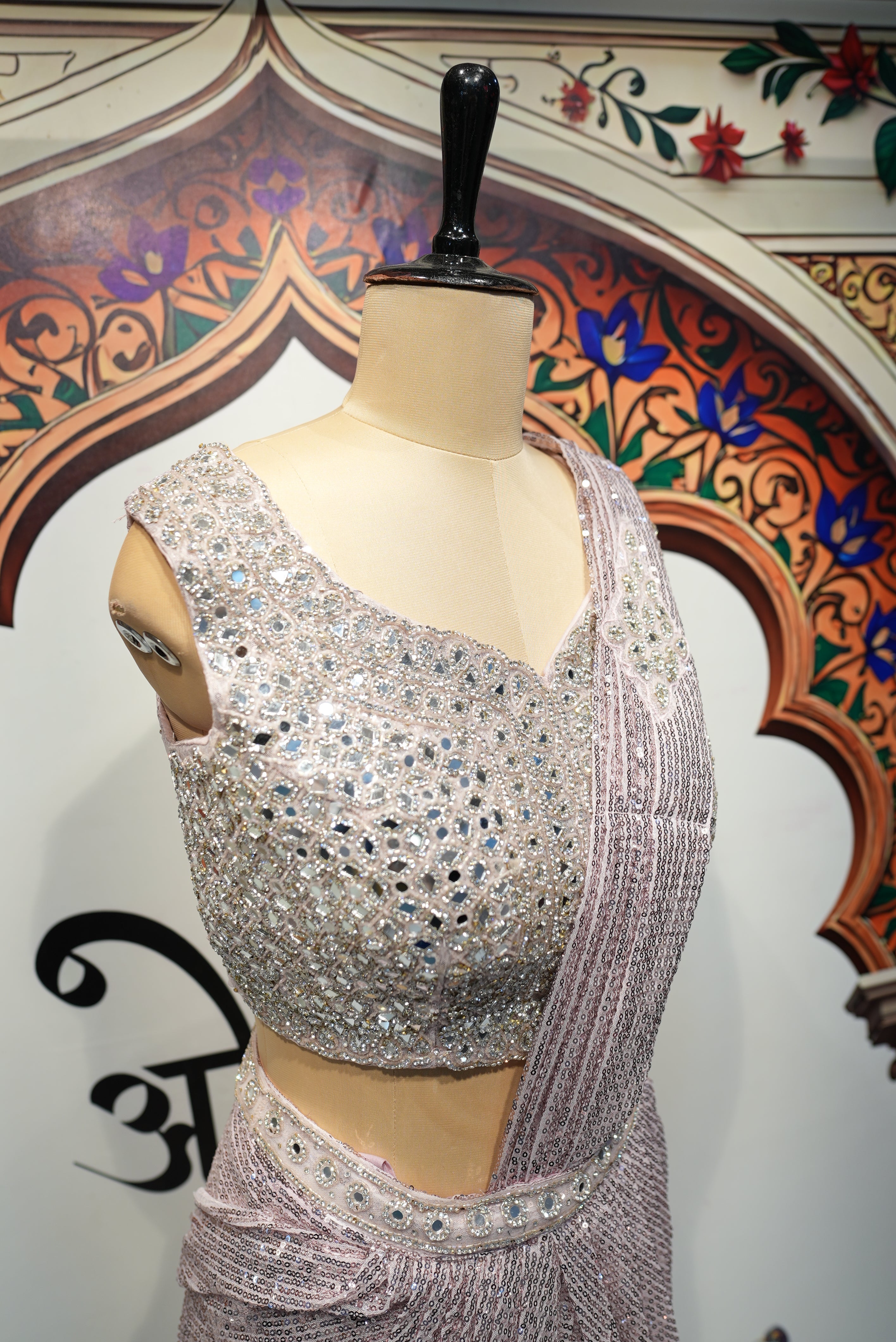 Shimmering Silver Sequin Designer Saree with Heavy Embellished Blouse