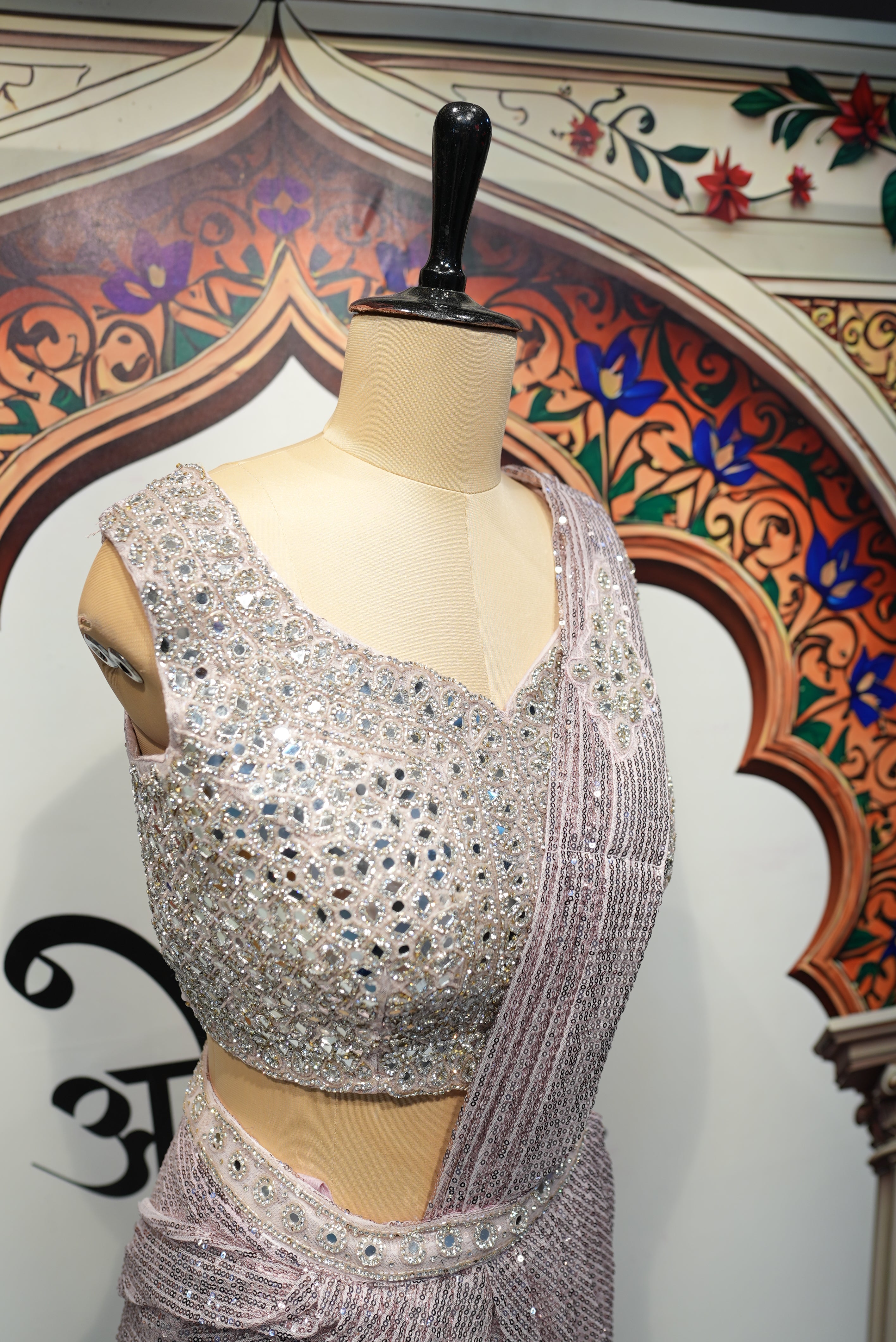 Shimmering Silver Sequin Designer Saree with Heavy Embellished Blouse