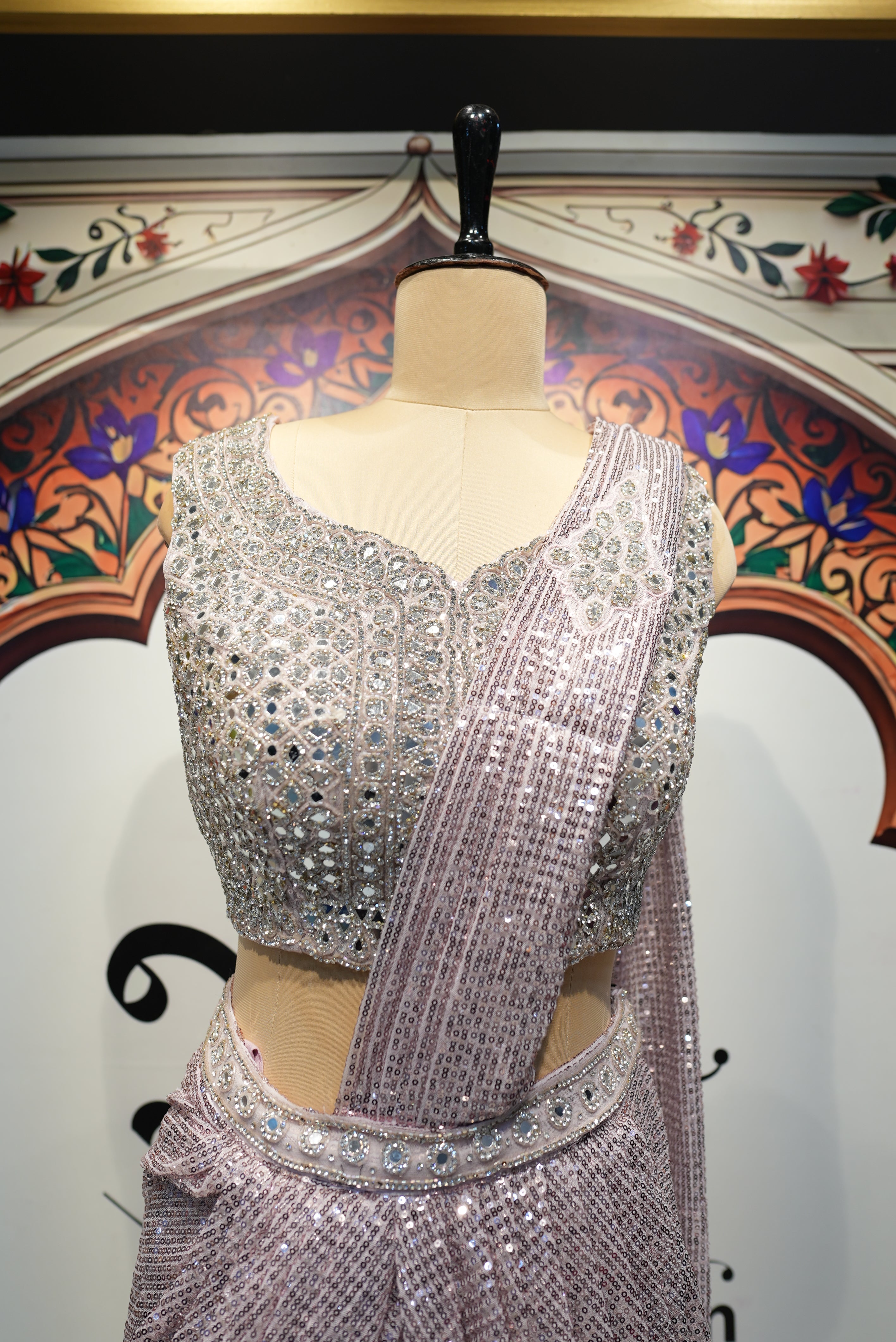 Shimmering Silver Sequin Designer Saree with Heavy Embellished Blouse